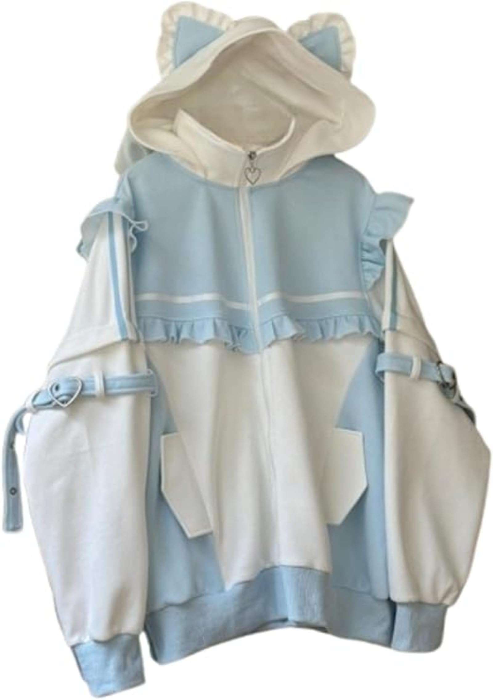 Pokn Tenshii Kawaii Hoodies Jirai Kei Fashion Cute Cat Ears Clothes Oversized Zip Up Hoodie Gothic Top