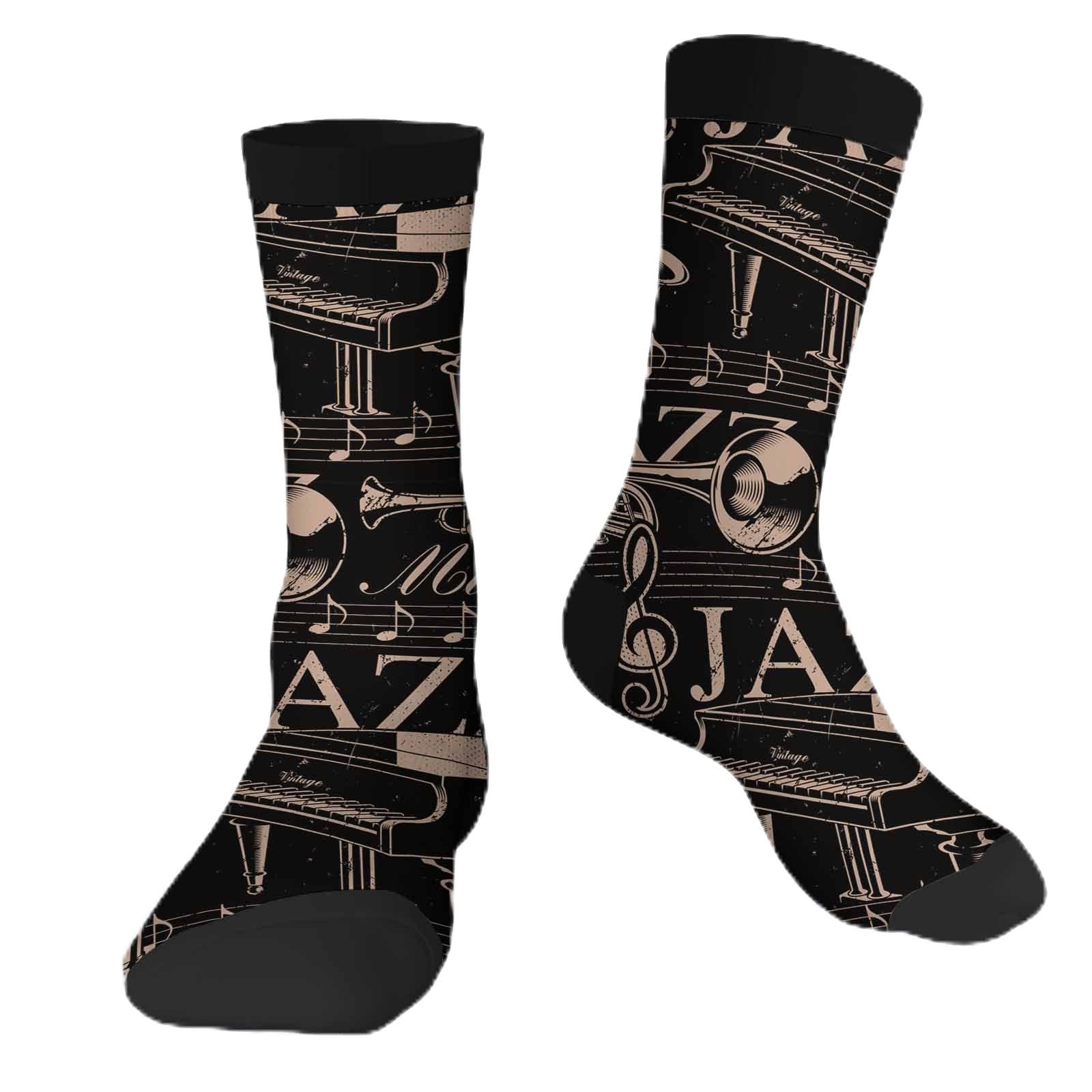 Muntayson Music Of Jazz Theme Athletic Cushioned Crew Socks Cushioned Crew Socks with Arch Compression Secure Fit Women Men
