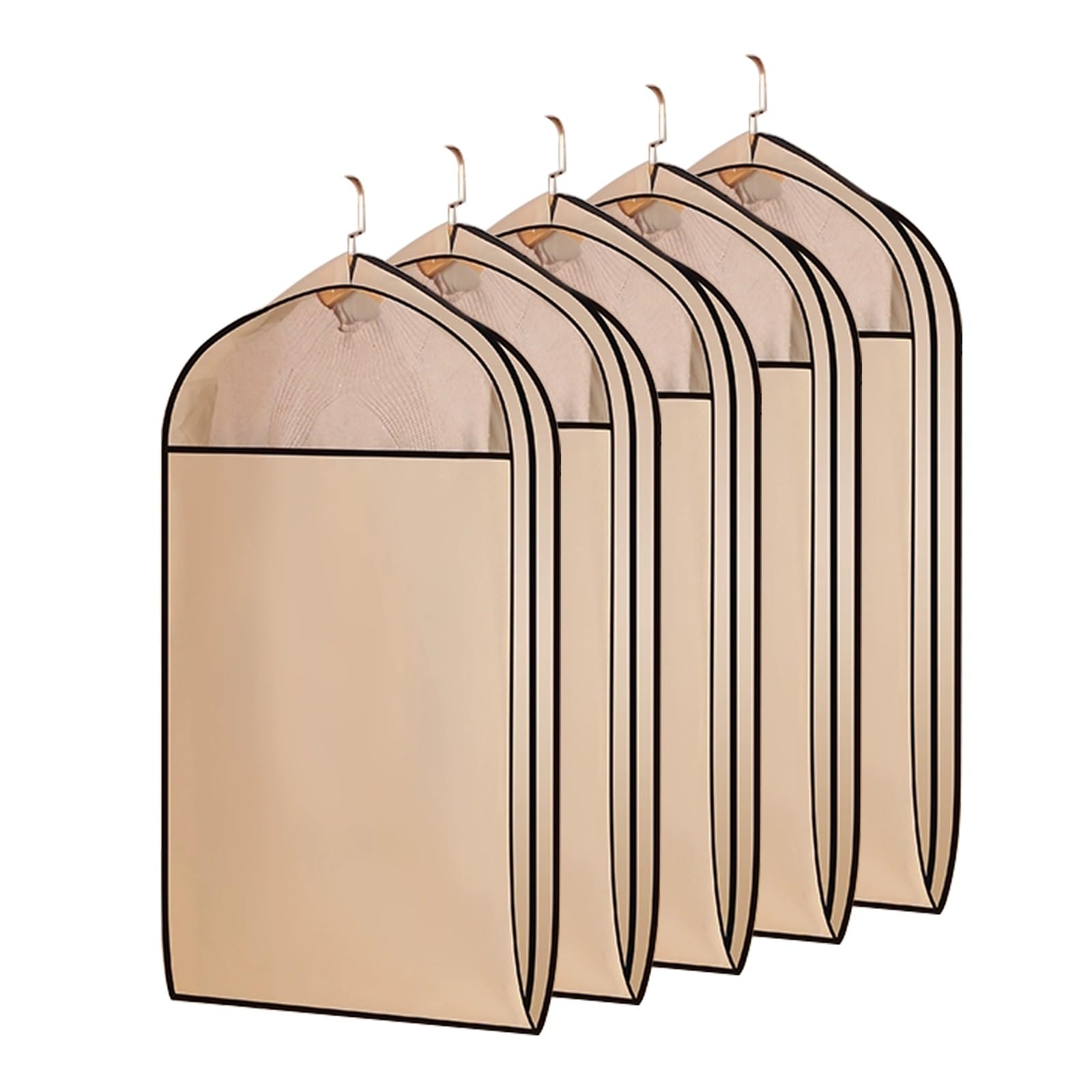 YEQING 5 Pezzi Borsa Porta Abiti, Borsa Porta Abiti Traspirante, Borsa Porta Abiti in Tessuto Non Tessuto per Abiti, Magliette e Giacche(Beige,60x11x90cm)