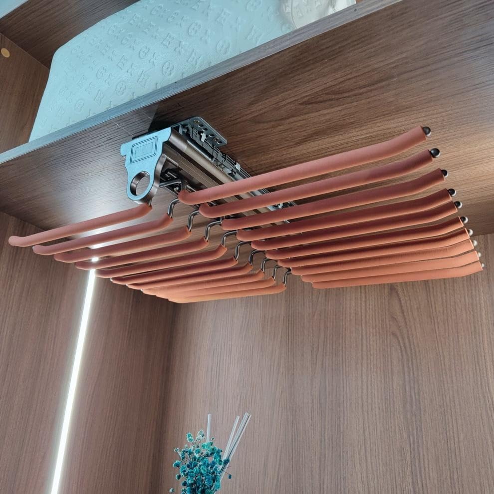 DBR Pull Out Trousers Rack 22 Arms Steel Pull Out Pants Rack Pants Hanger Bar Clothes Organizers for Closet for Space Saving and Storage Maximum Load 22lbs Beige 25.5x18x5.7inch (Color: Mocha)