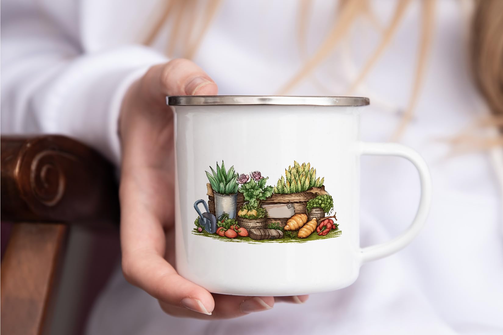 MAXIKIWI - Durable Enamel Coffee or Tea Camping Mug for Indoor Outdoor Use - Gardening Collection - 350ml - Image 4