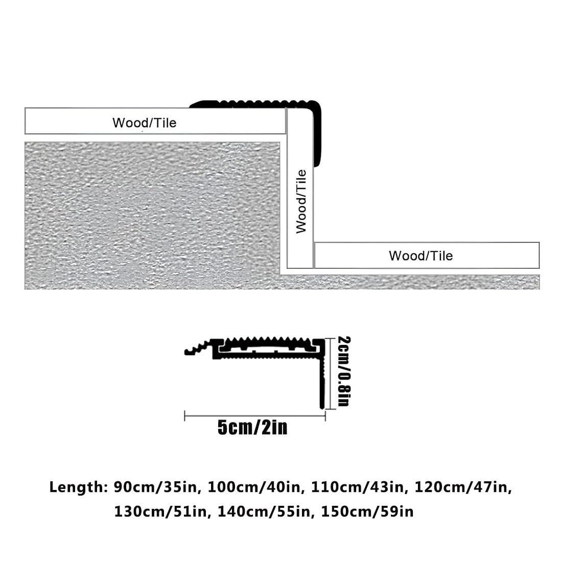 3 szt. Stopniowe wykończenie krawędzi aluminiowej, 100 cm / 39,4 cala Gumowe zabezpieczenie krawędzi schodów Antypoślizgowe, 5 cm Osłona krawędzi schodów Listwa przejściowa Wodoodporna, brązowa