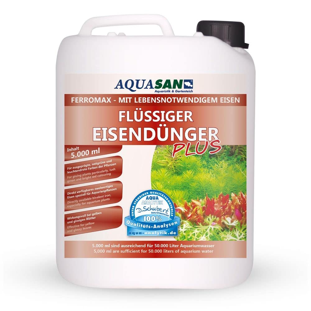 AQUASAN Aquarium FerroMax Flüssiger Eisendünger Plus (Versorgt Aquarium Pflanzen mit dem Nährstoff Eisen für sattgrüne, leuchtendrote Farben), Inhalt:5 Liter