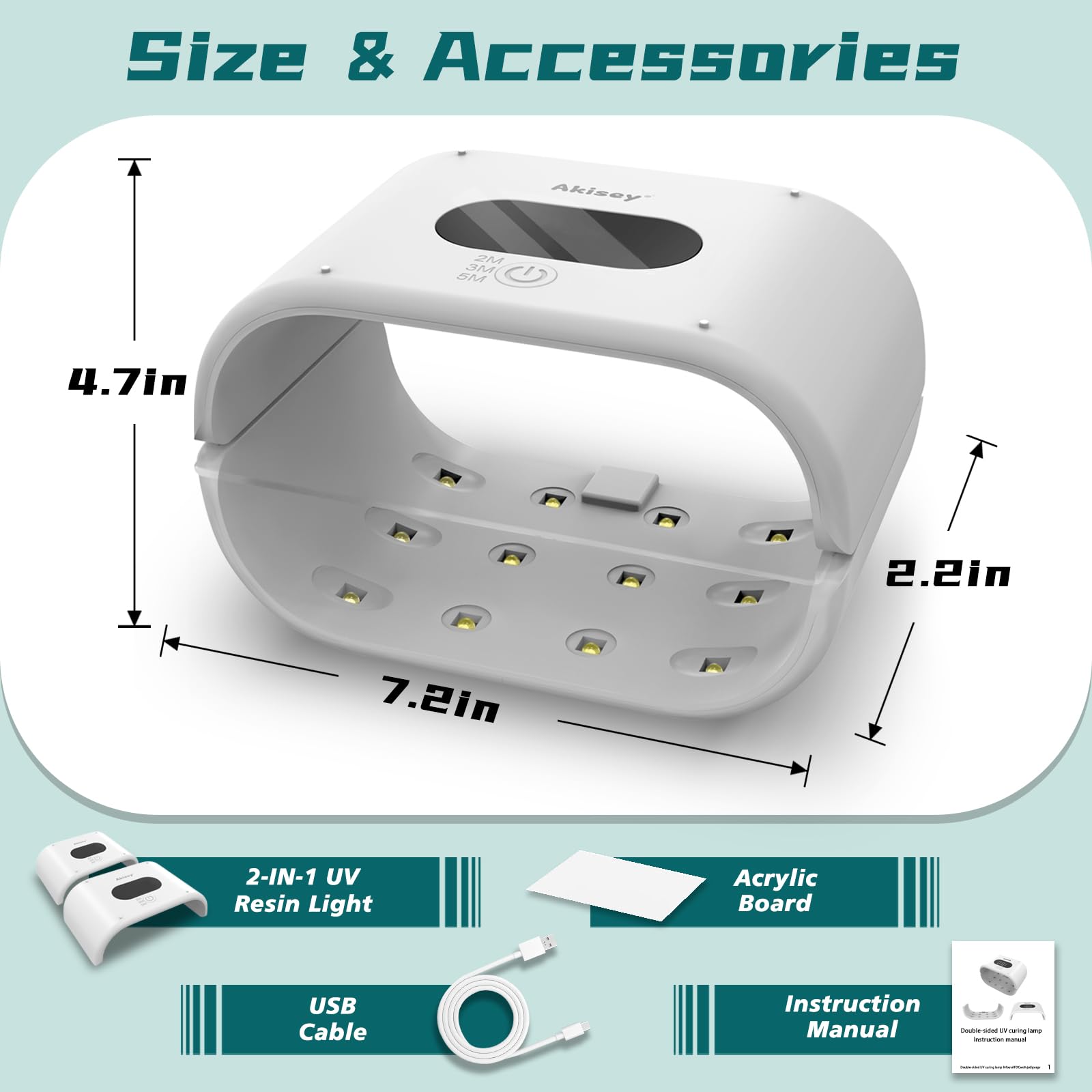 Akisey Luz UV para resina, luz UV de resina de dos caras con ajuste de tiempo ajustable (2 m, 3 m, 5 m), lámpara UV de secado rápido de 36 W para moldes de resina, bricolaje, manualidades, decoración,