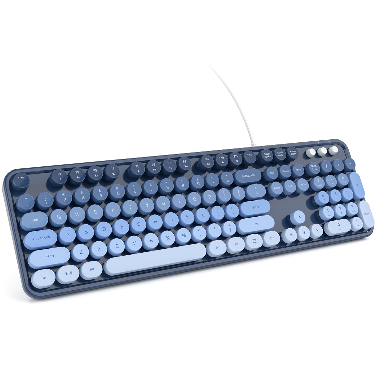 KNOWSQT Wired Computer Keyboard - SkyBlue-Gradient Retro Full Size Round Keycaps Plug and Play Typewriter Cute Keyboards for Windows, Laptop, PC, Desktop, Computer C_SkyBlue-Gradient