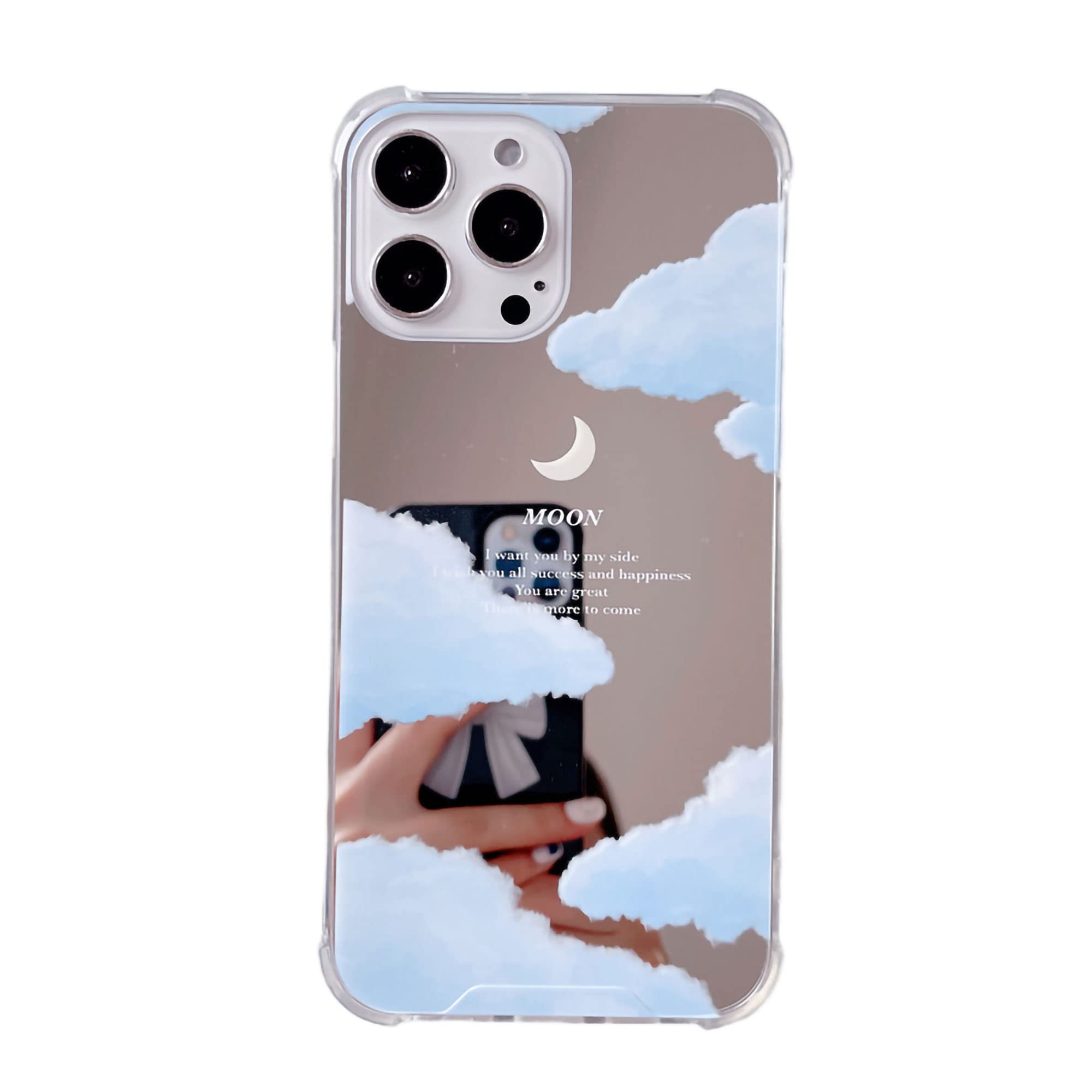 iPhone 13 pro Max Case,Crescent Moon Cloud Mirror Phone Cases for iPhone 13 pro max, Bumper Edge Cover,Reinforced Corners
