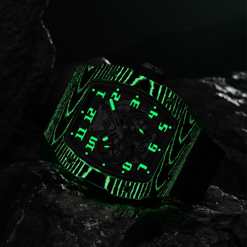 HAOFA 腕時計メンズ 自動巻き スケルトン時計 炭素繊維ケース