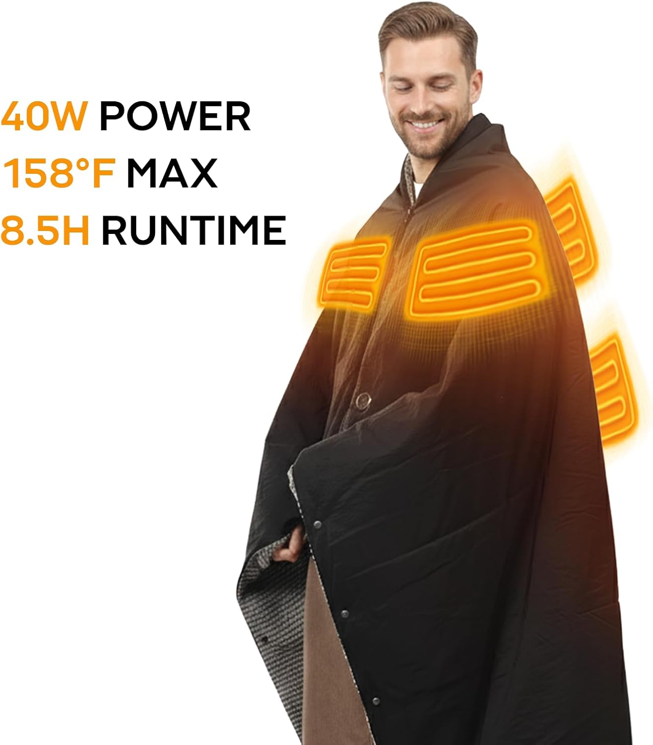 ZonLi Battery Heated Blanket Featuring 3M Thinsulate Fabric,Rechargeable 20V 40W Portable Heated Blanket with 3 Heating Levels,Includes 20000mAh Power Bank for Camping,Car,Stadium,Outdoors(Black) - Image 5