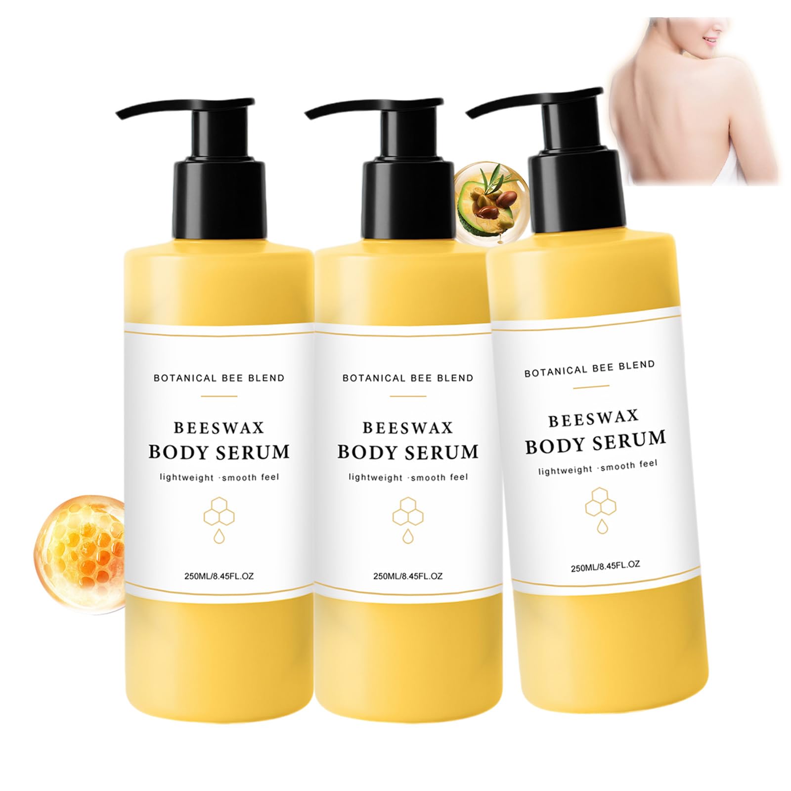 Wosk pszczeli serum do ciała, naturalny olejek nawilżający z wosku pszczelego dla ujędrniającej skóry, pielęgnuje suchą i pomarszczoną skórę, lekka formuła dla miękkiej, promiennej skóry (3 szt.)