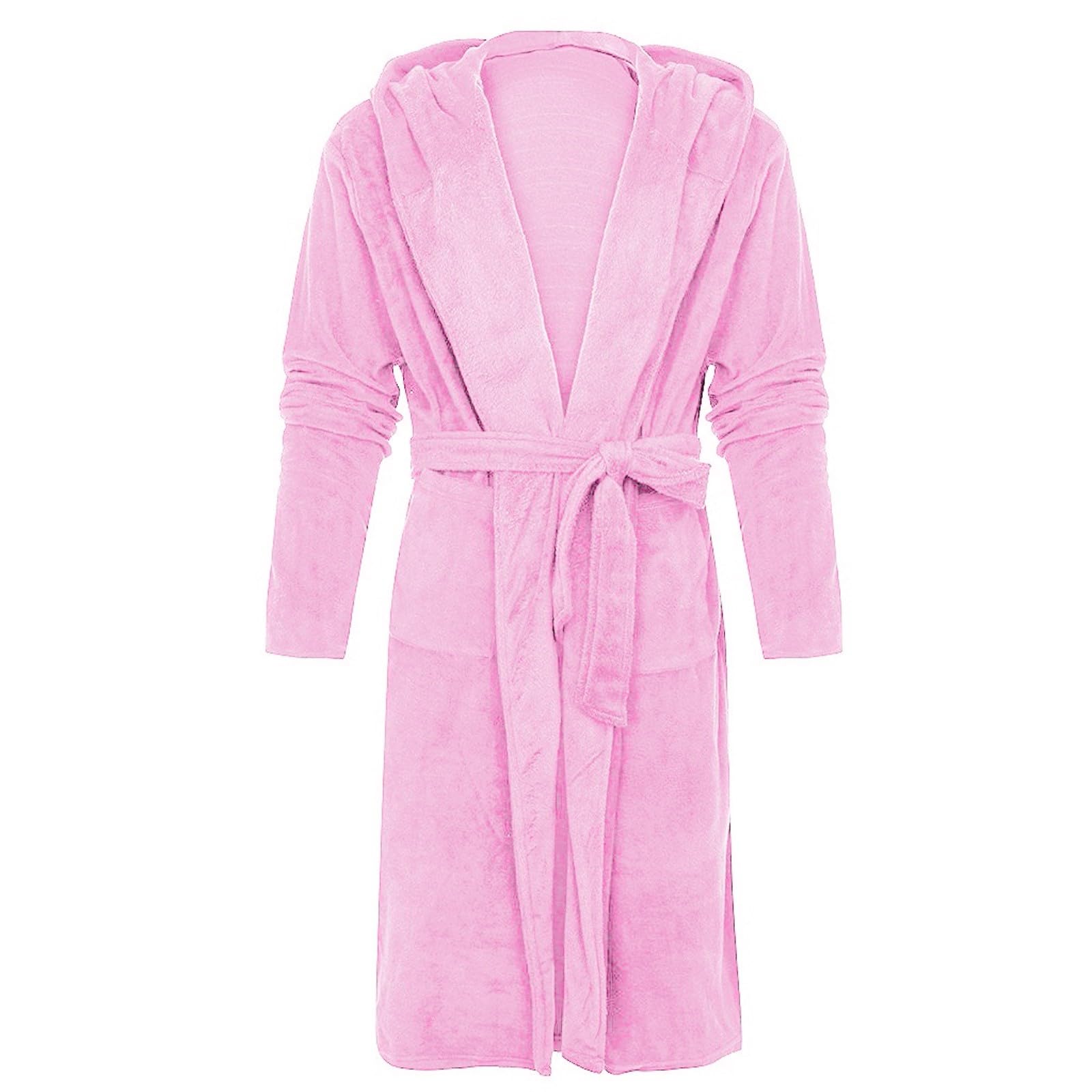 Generisch Albornoz largo para mujer, elegante albornoz con capucha, albornoz de invierno grueso, albornoz de viaje de manga larga, albornoz suave, ropa de dormir mullida