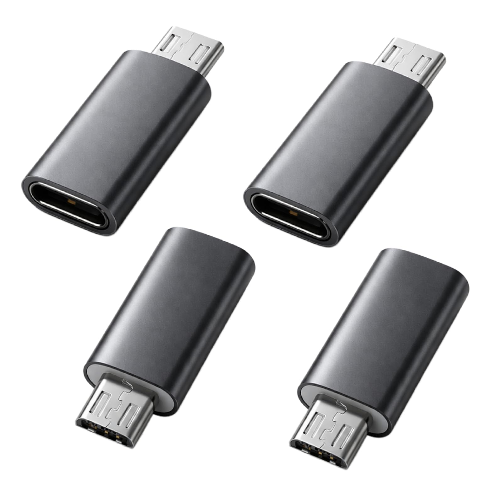 4 pezzi adattatore USB-C a Micro USB, convertitore compatto presa USB-C a spina Micro-USB per trasferimento dati e ricarica, plug-and-play, nero