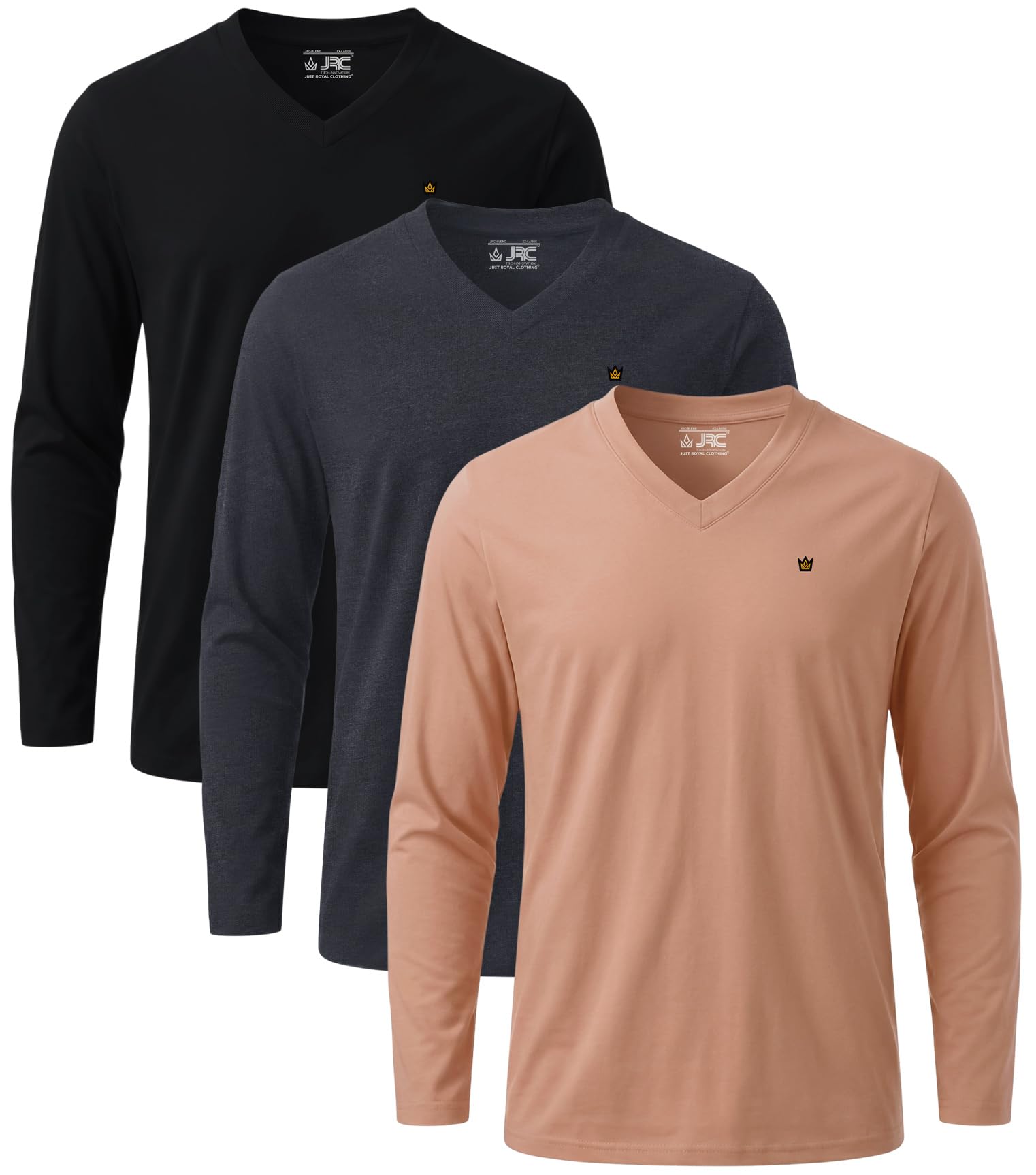 JRC Just Royal Clothing 3er-Pack Herren Langarm-V-Ausschnitt