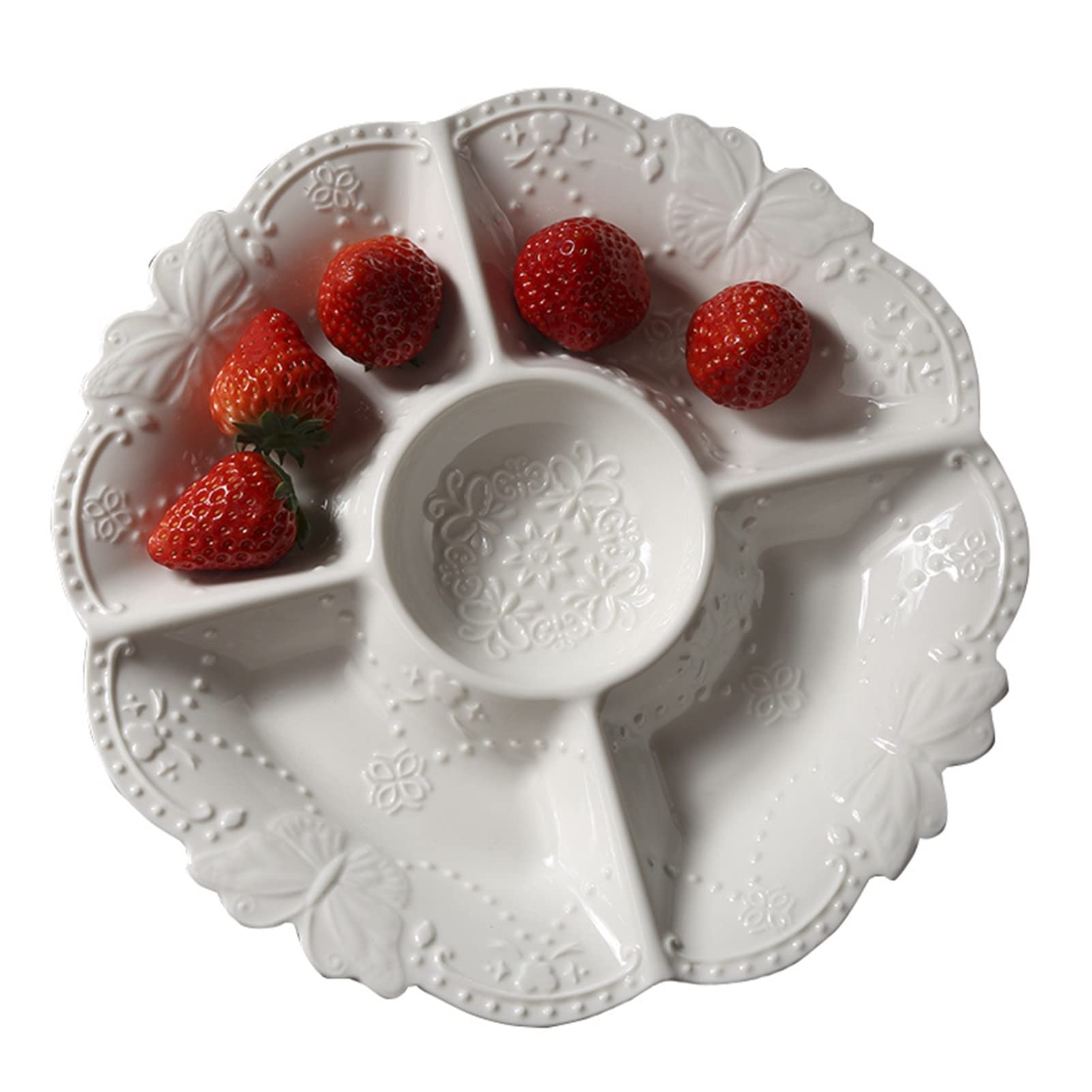 Meiiron Assiettes divisées, Bol de Fruits Blancs Assiettes diététiques Assiettes divisées à 3 Compartiments - Motif en Relief