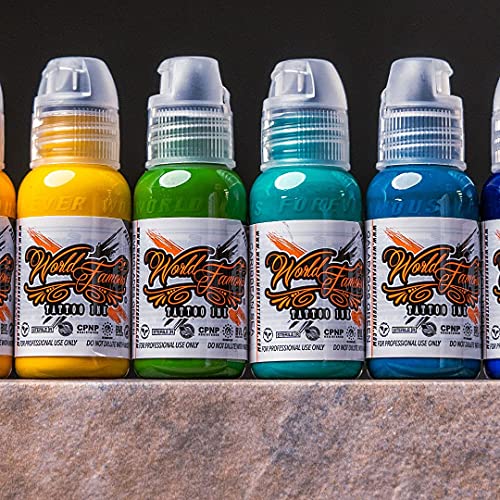 World Famous Tattoo Ink - 12 Primary Color Tattoo Kit #3 - Professional Tattoo Ink In Color Assortment, Includes White Tattoo Ink - Skin-Safe Permanent Tattooing - Vegan & Non-Toxic (1 Oz Each) #TOP3