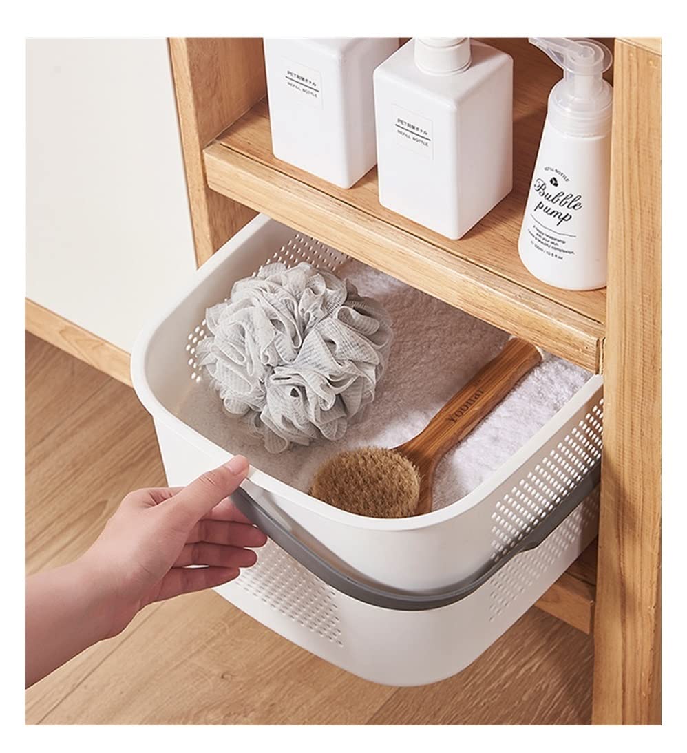 Cesto Bucato Cesto Portabiancheria da Bagno in Plastica con Ritaglio di Accessori per Bagno(B)