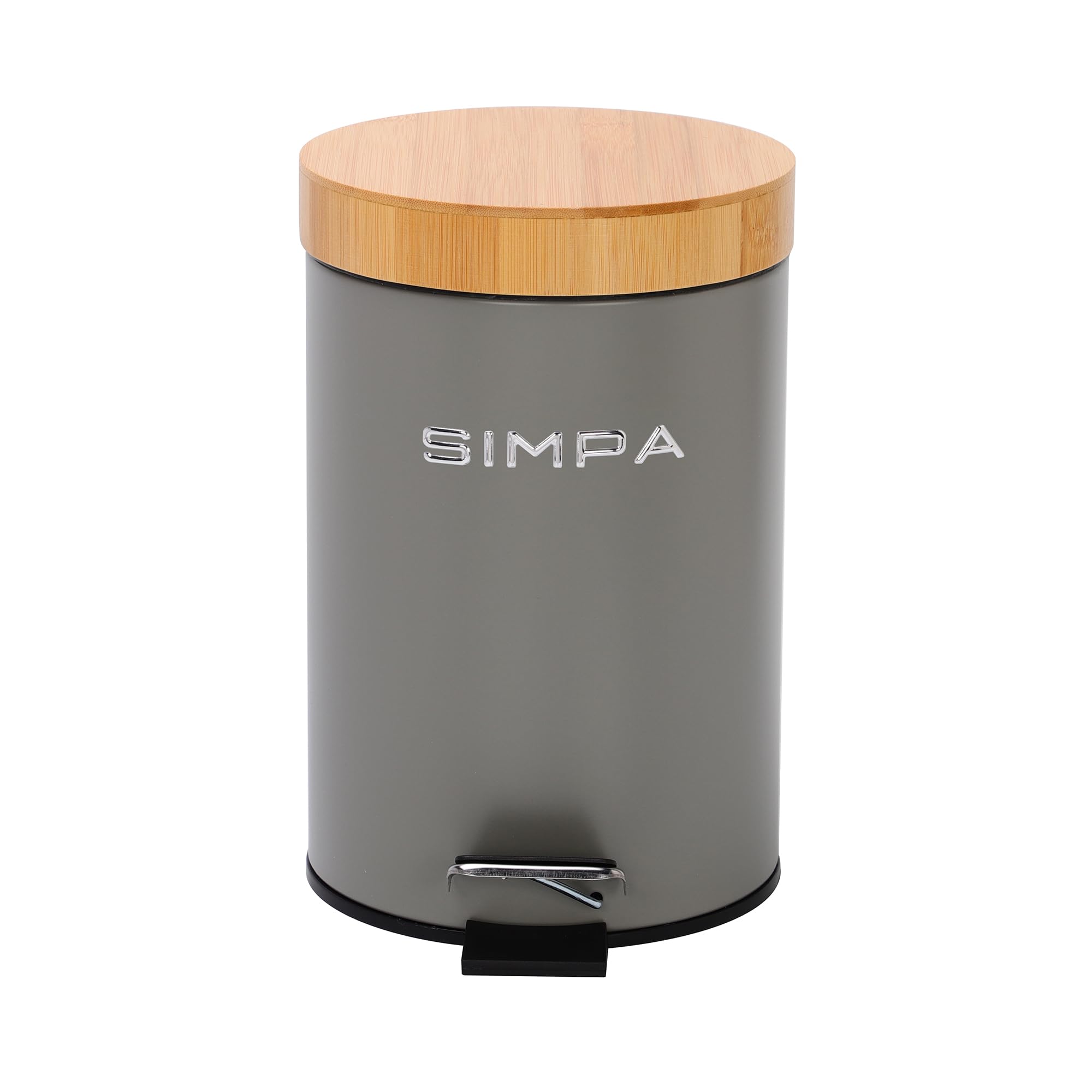simpa 3L 3 Litre Matt Dark Grey Slim Soft-Closing Pedal Dustbin with Bamboo Lid