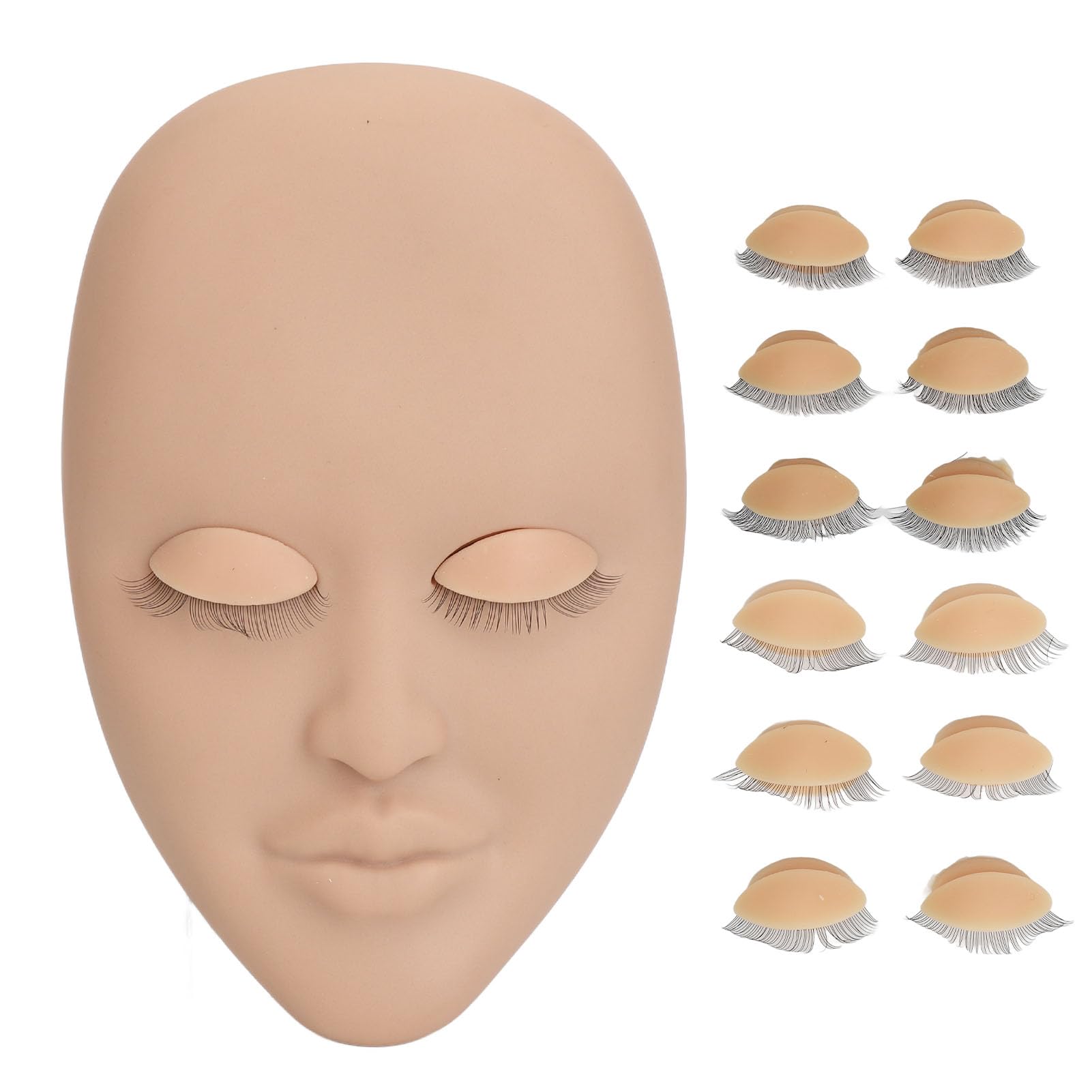 Sorandy Lash Mannequin Head, Soft Touch Lash Mannequin Face, Makeup Soft Touch Rubber with 6 Pair Replacement Eyelids Training Mannequin Flat Head Practice for Doll Face Head (Skin Color)
