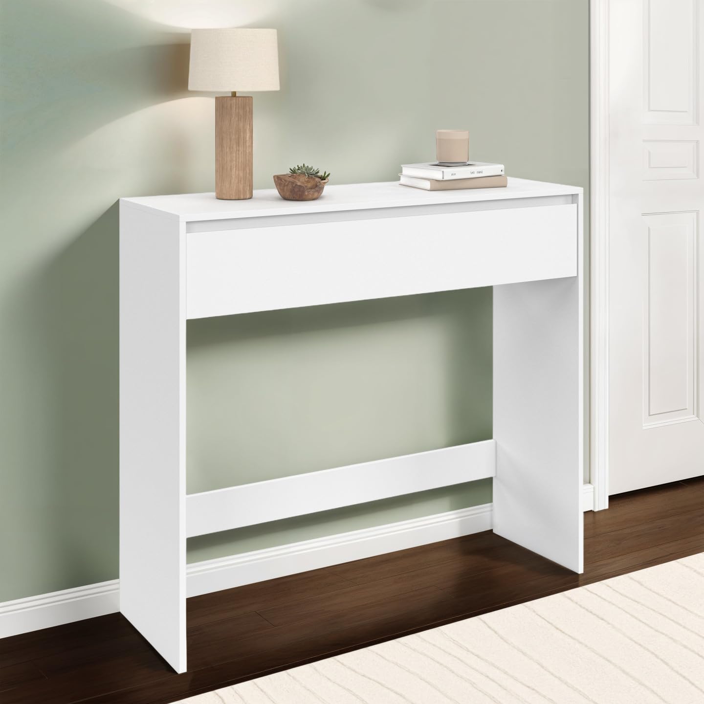 IDMarket - Console a 1 cassetto TOMI legno bianco
