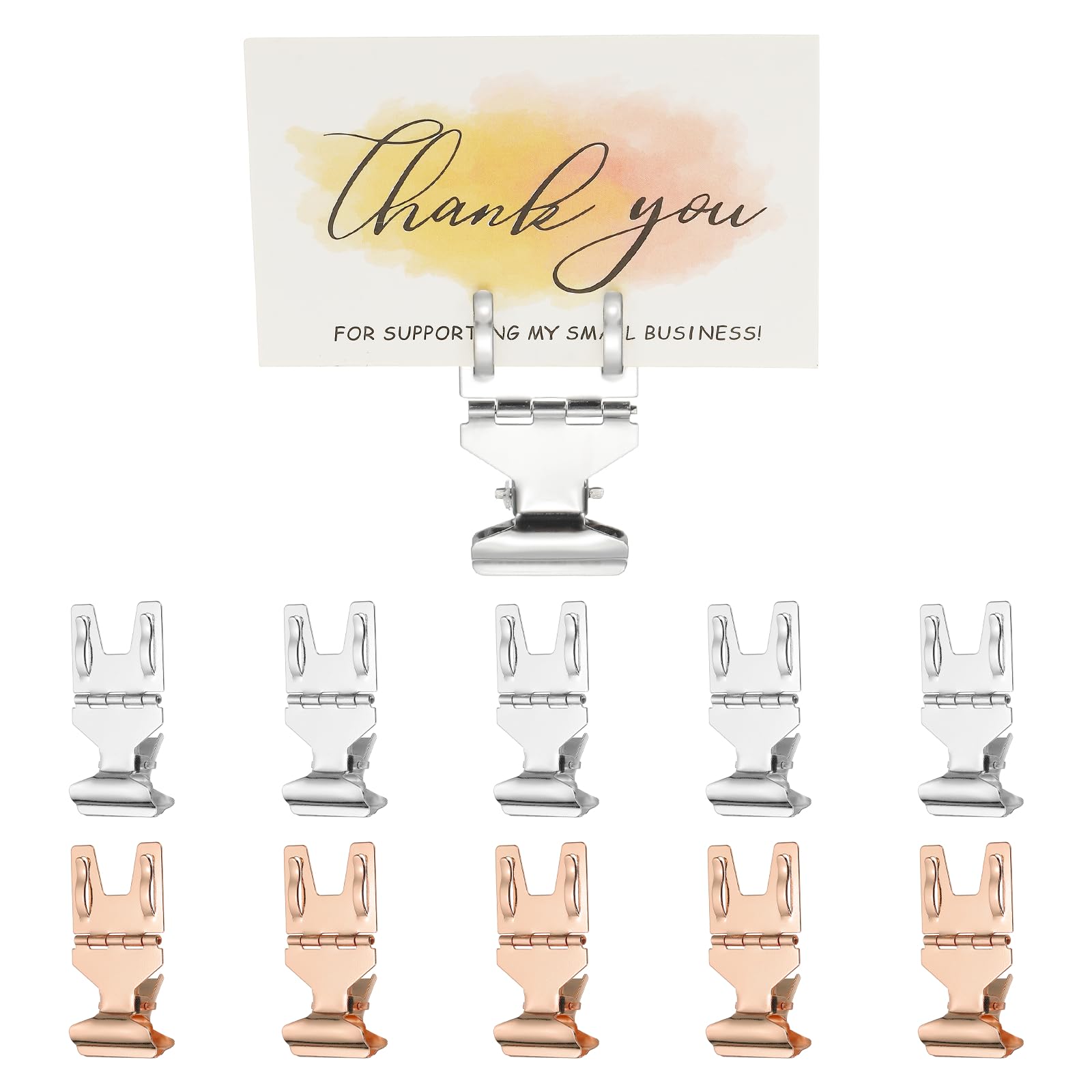 PATIKIL 10PCS Sign Clips, Metal Sign Holder Clip Rotatable Stand Label Display Rack Bendable for Display Supermarket Retail Merchandise Price Tag Clamps Clothing, Rose Gold Silver