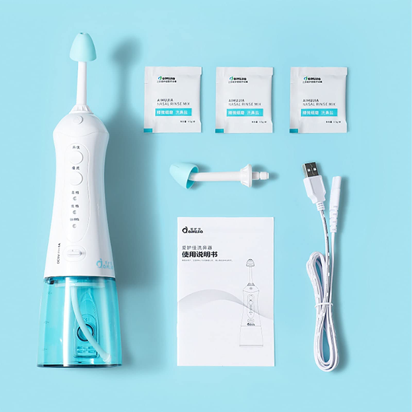 PEAMAN Lavado Nasal, Lavado 360 Grados de rotación Limpiar la Nariz Recargable a Prueba de Agua para la rinitis alérgica Congestión Nasal Estornudos