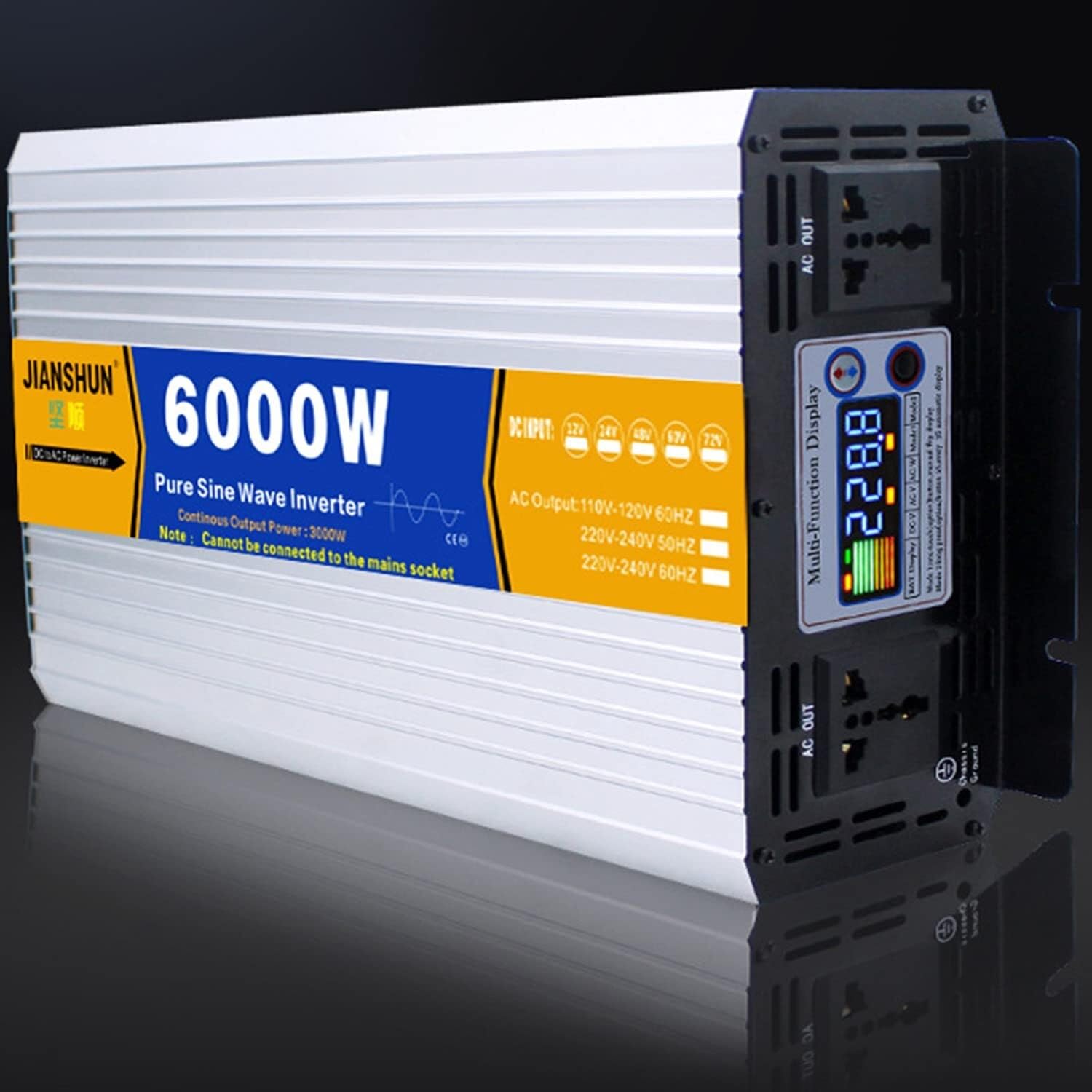 CZVJUKBYP 3000w 4000w 5000w 6000w 8000w Pure Sine Wave Power Inverter Dc 12V 24V 48V 60V to Ac 110V 220V with Socket(6000W,60Vto110V)