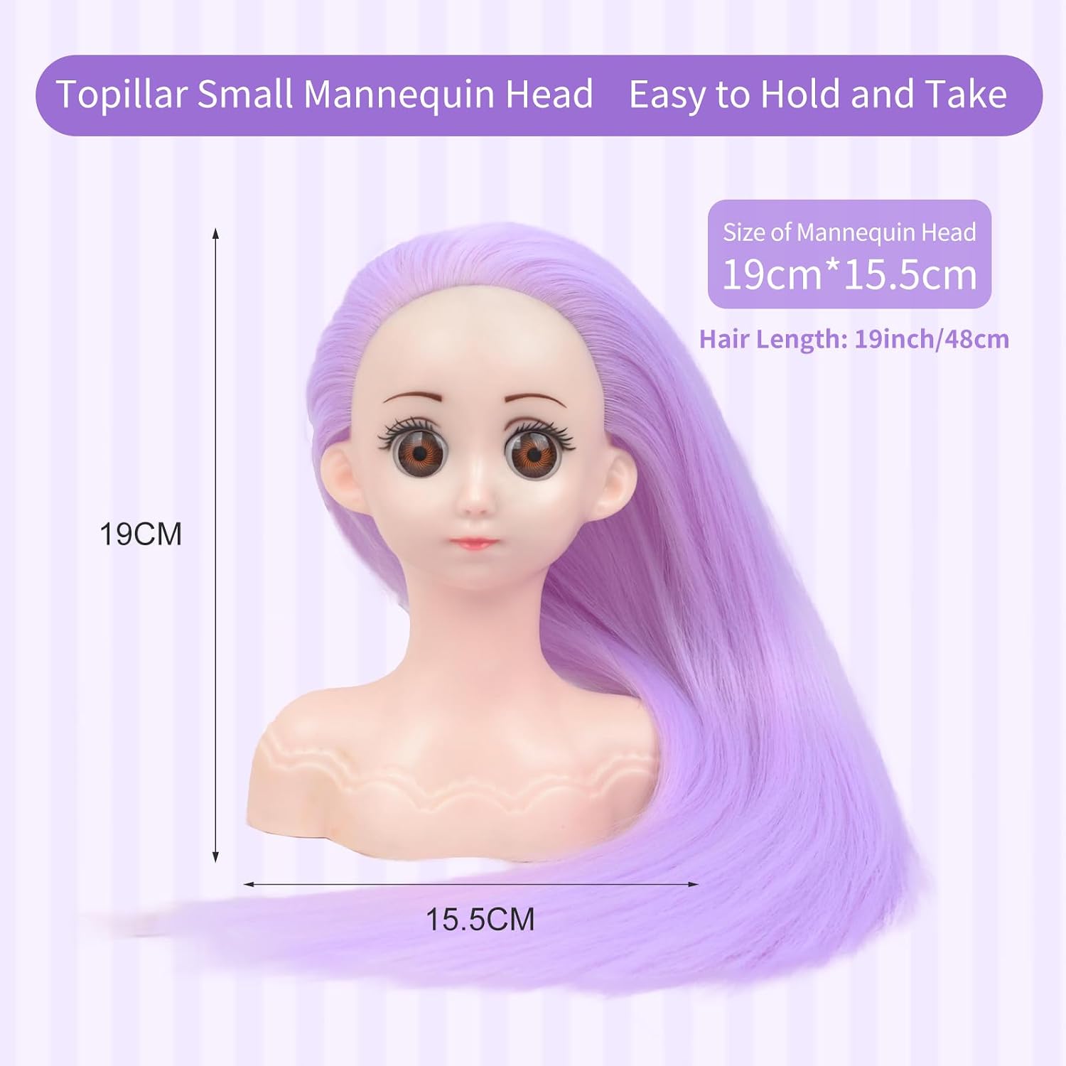 Mannequin Head with Hair, Doll Head for Hair Styling Kids, 18inch Cosmetology Manikin Head with Stand to Braiding for Girls (Purple)