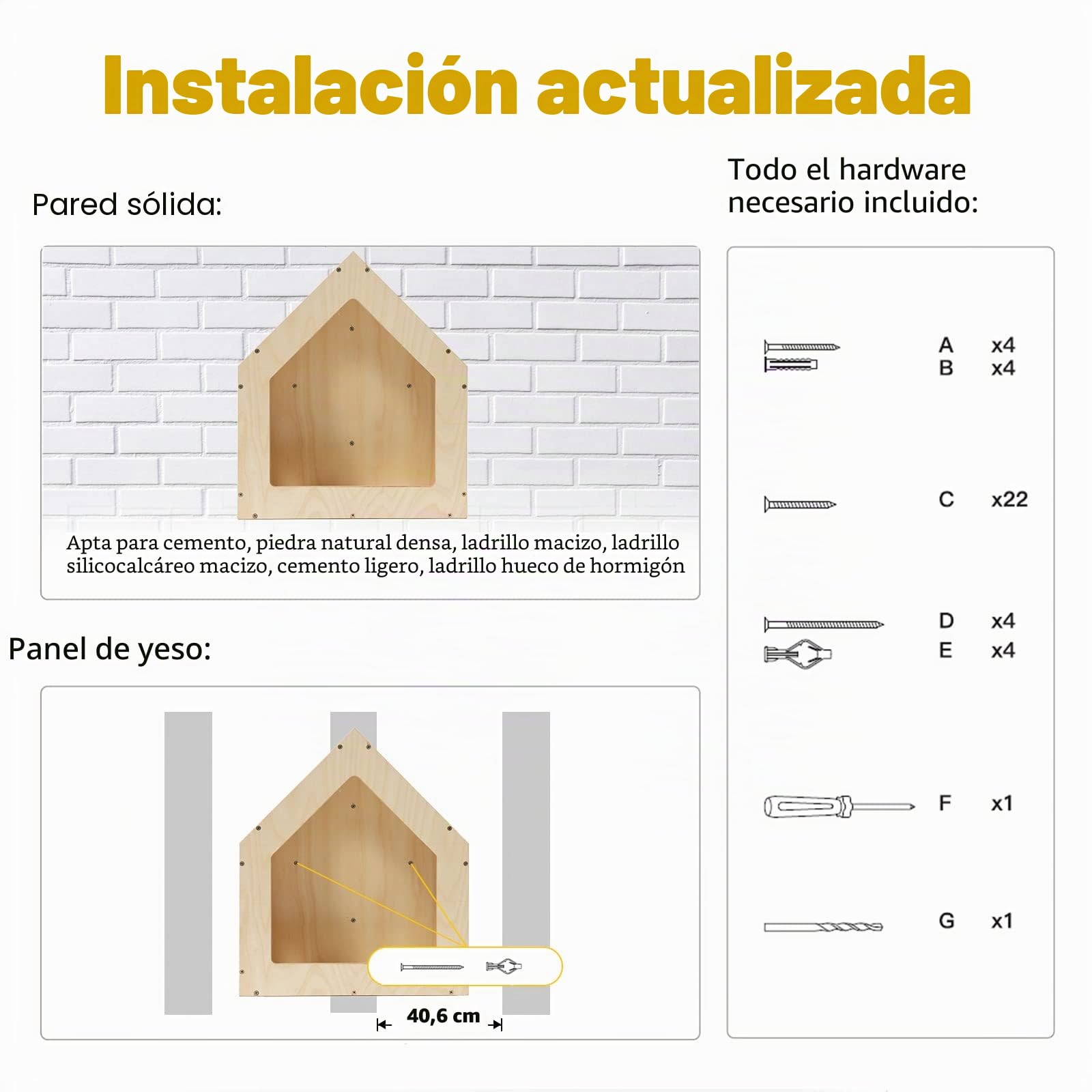 FUKUMARU Cama para Gatos de Pared de Madera de Abedul, 39x30x46 cm, Muebles de Pared Multifuncionales para Gatos, Diseño Elegante, Hazlo Tú Mismo