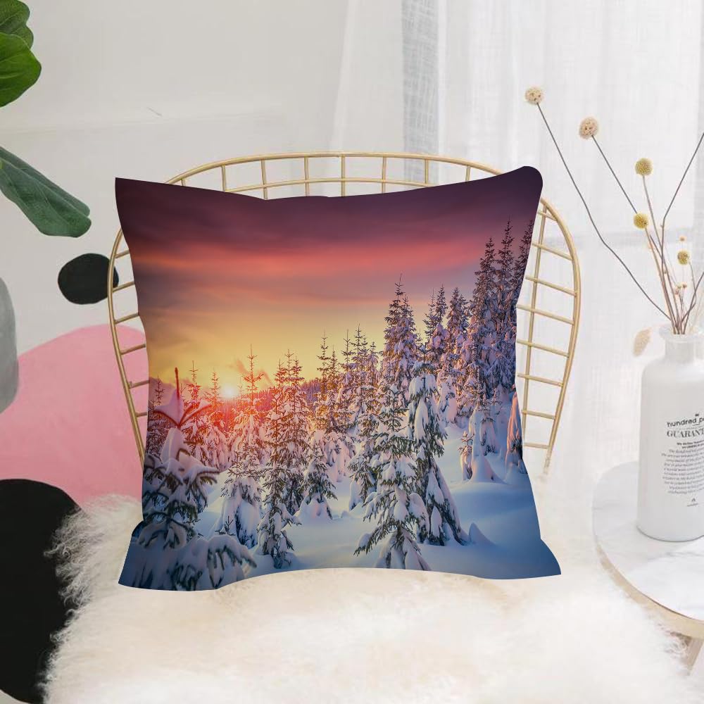 HYMSXW Cushion Cover,Throw Pillow Case Home Decorative for Living Room Bedroom Sofa Chair 20X20 Inch,Winter decorations, snowy landscape in the gloomy light,Pillowcase 50X50cm