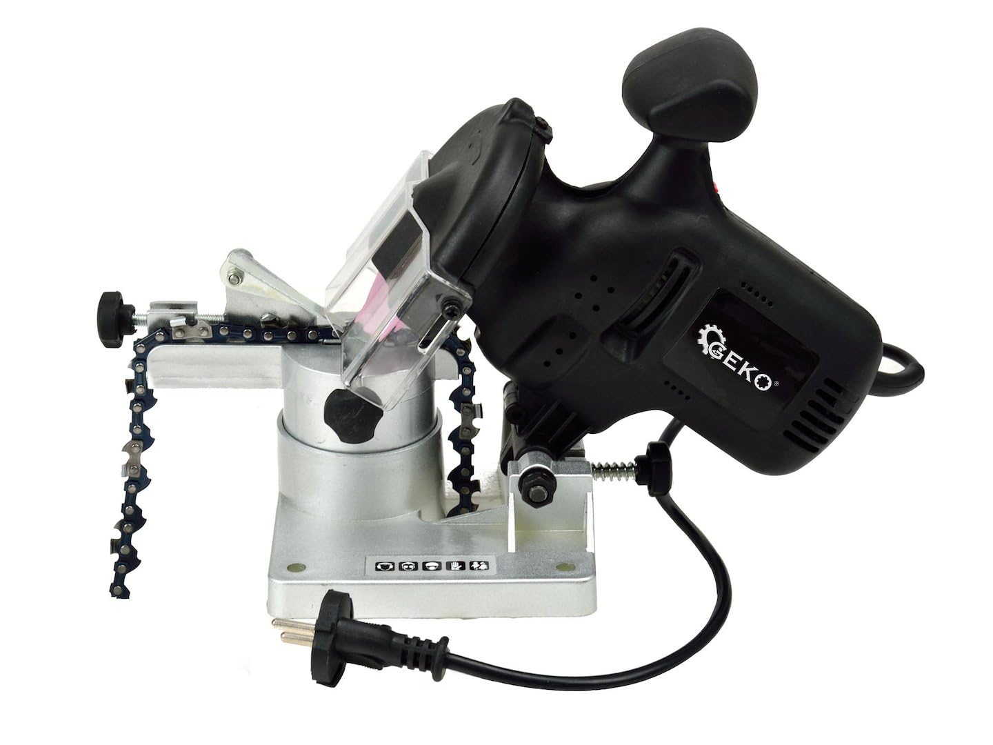 BSD Afilador Eléctrico de Cadenas 220W con Escala de Precisión y Disco Intercambiable para Motosierras, Ideal para un Afilado Efectivo y Rápido.