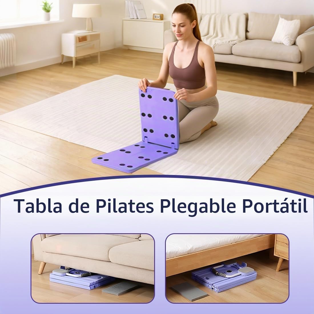 Tabla de Pilates multifuncional, tabla de pilates, tabla de abdominales, para fitness en casa y ejercicio completo, PP+TPE+EVA+hierro, con barra yoga, 2 bandas elásticas, asas push-up