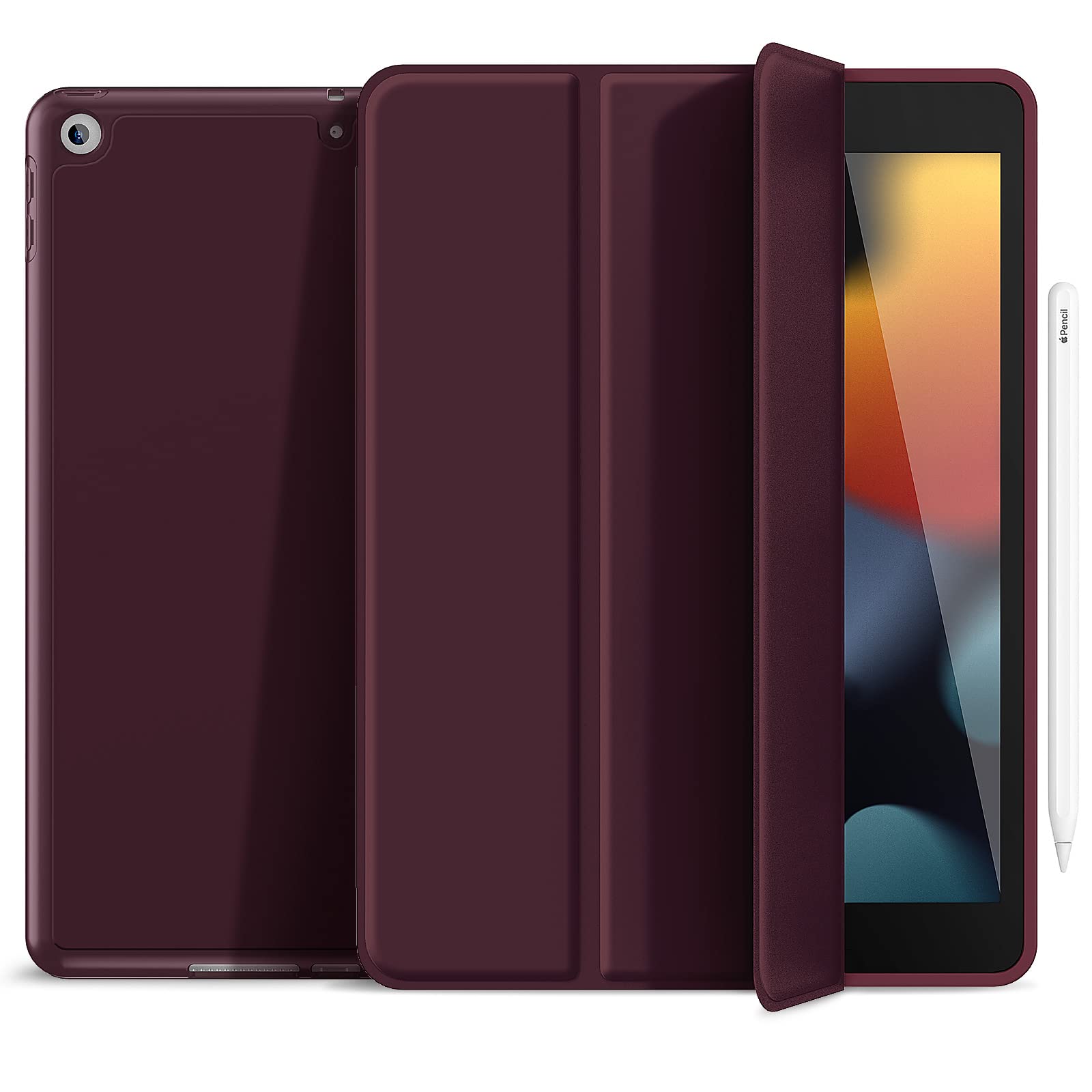 Gahwa Case Compatible with iPad 9th/8th/7th Generation (2021/2020/2019) 10.2 Inches, Lightweight Slim Cover with Trifold Stand [Pencil Holder] [Auto Sleep/Wake] (Claret)