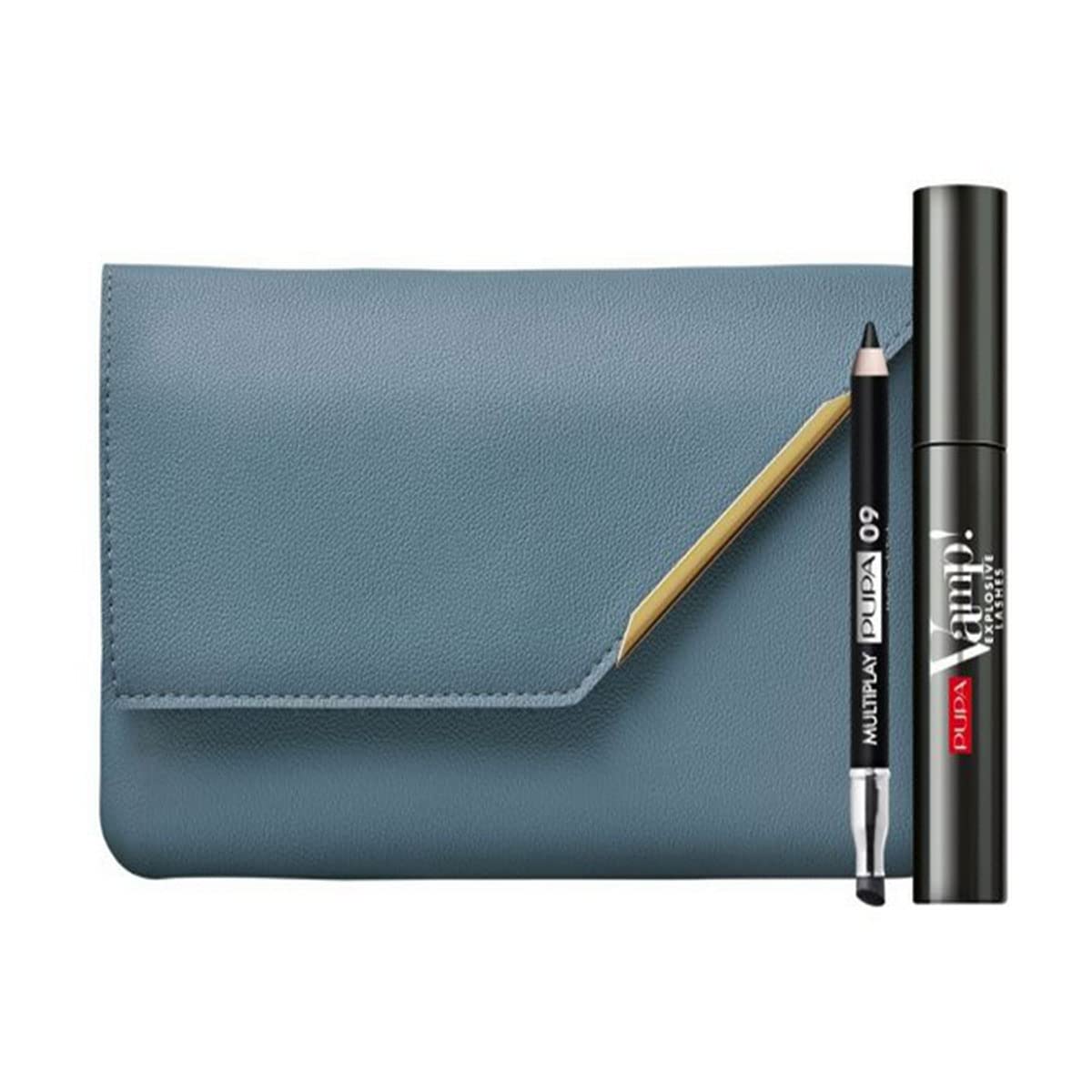PupaMilano Vamp! Explosive Lashes And Multiply Set - Volume Mascara And Triple Purpose Eye Pencil - Super-Rich Texture - Ultra-Soft Maxi Brush - Smudge-Free Hold - Clutch Bag - 3 Pc Mascara Kit
