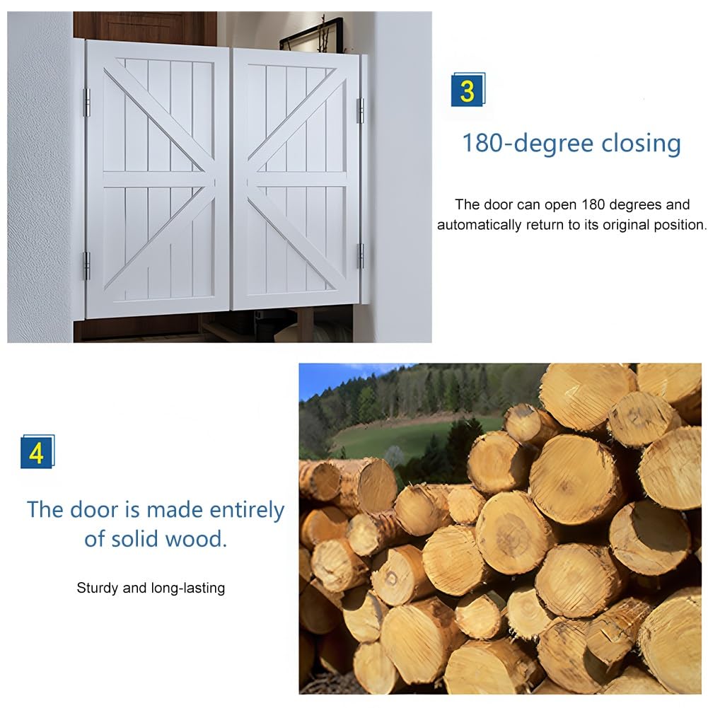 Porte battante intérieure en bois massif, porte de séparation de cuisine avec charnières et fermeture automatique pour bar et escaliers, taille et options de design personnalisables disponibles