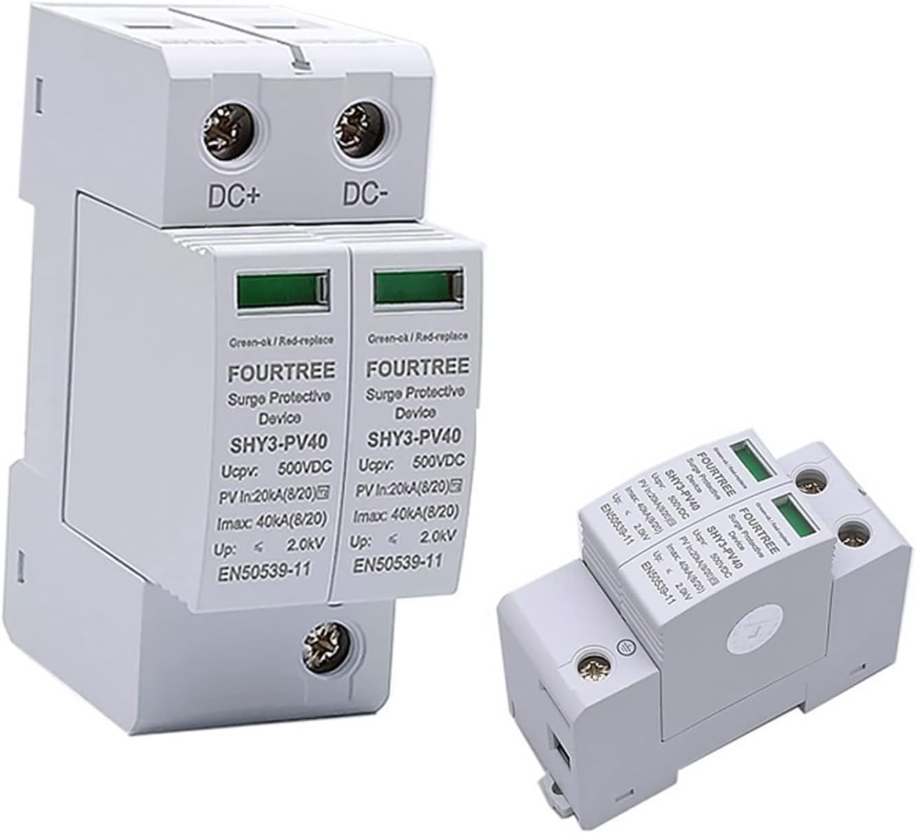 INFRI PV Surge Protector 2P 500VDC Arrester Device SPD Household Switch Solar Power System Combiner Box Laser Marking (Color : 2P, Size : 10-20KA)
