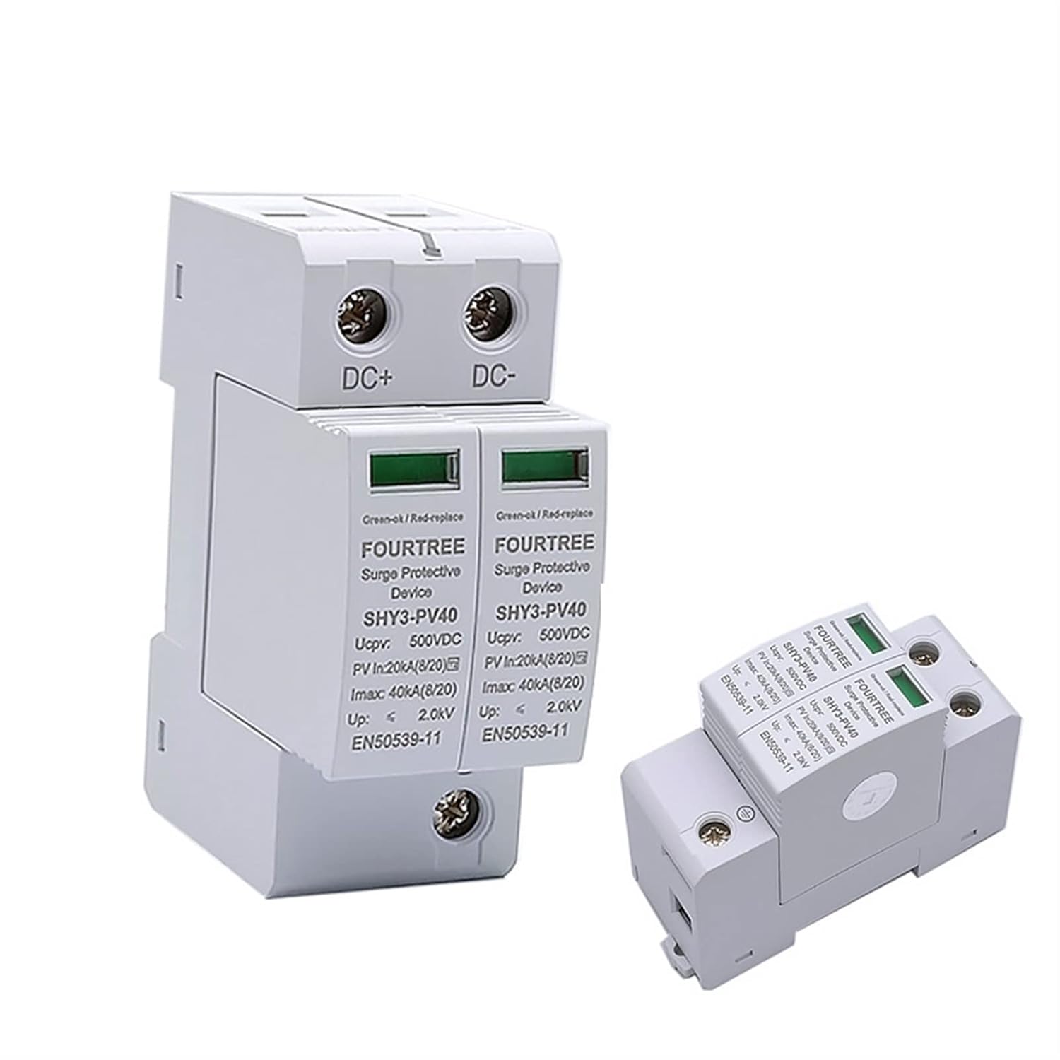 PV Surge Protector 2P 500VDC Arrester Device SPD Household Switch Solar Power System Combiner Box Laser Marking (Color : 2P, Size : 20-40KA)