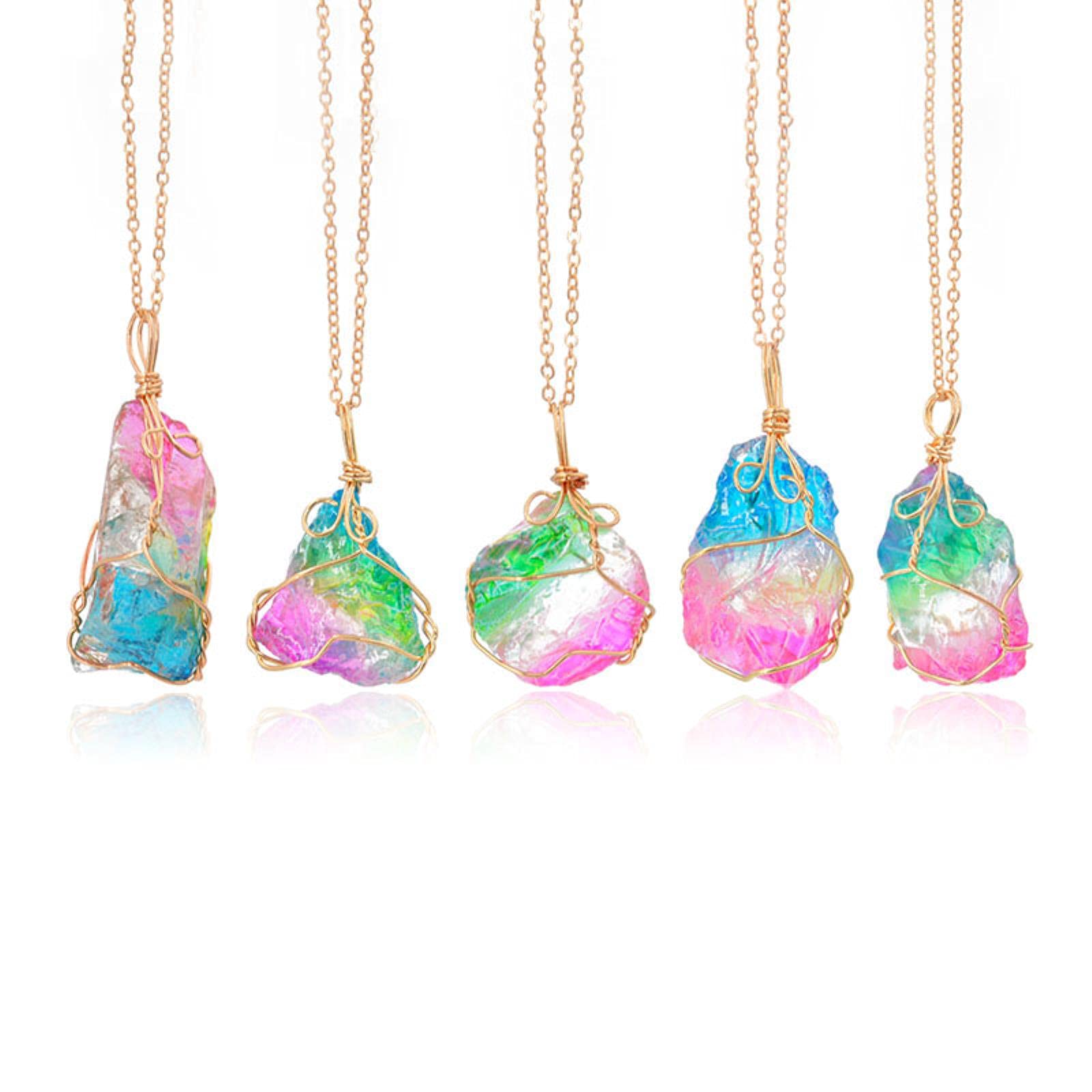 Pendentif Pierre Naturelle Plaqué Or - Quartz Et Pierres Colorées - Collier Chakra
