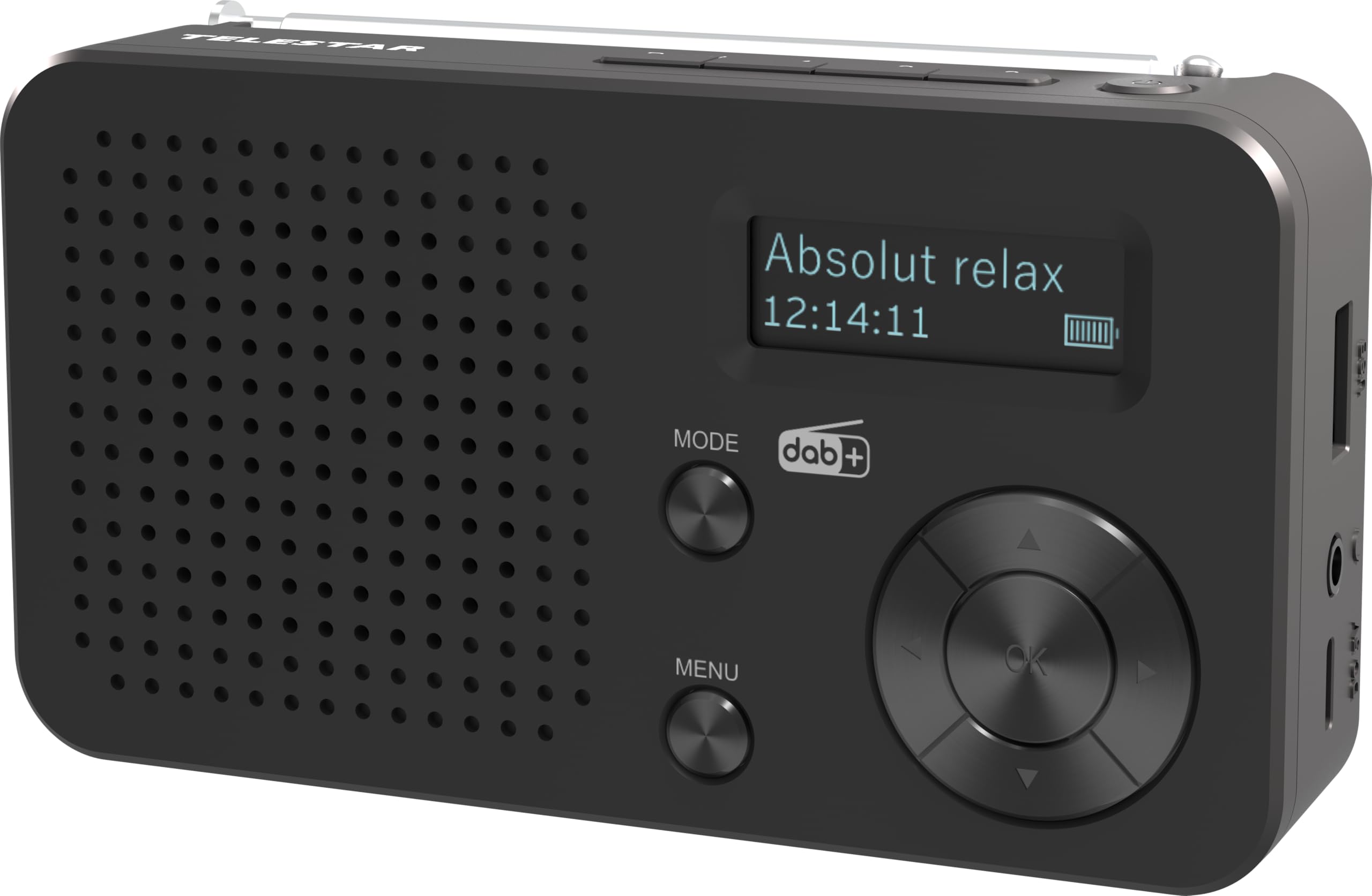 TELESTAR TOP 100 – Mobiles DAB+/UKW Radio mit Akku – Schwarz | Austauschbare Batterie, bis zu 15 Std. Spielzeit, kurze Ladezeit, Bluetooth Audio-Streaming, USB-Mediaplayer