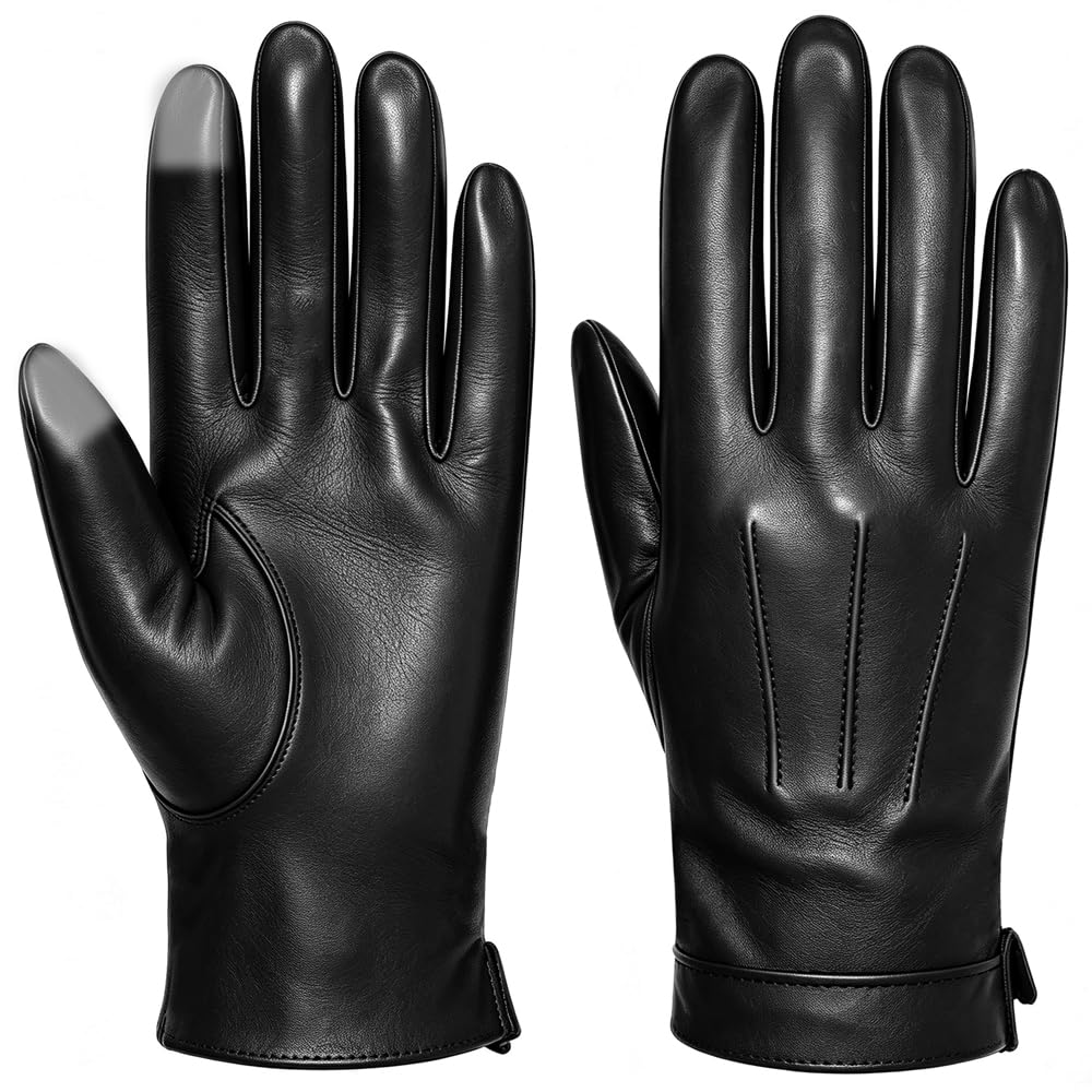 Harssidanzar Gants en cuir à écran tactile pour hommes doublure en cachemire gants en cuir de mouton SM052EU