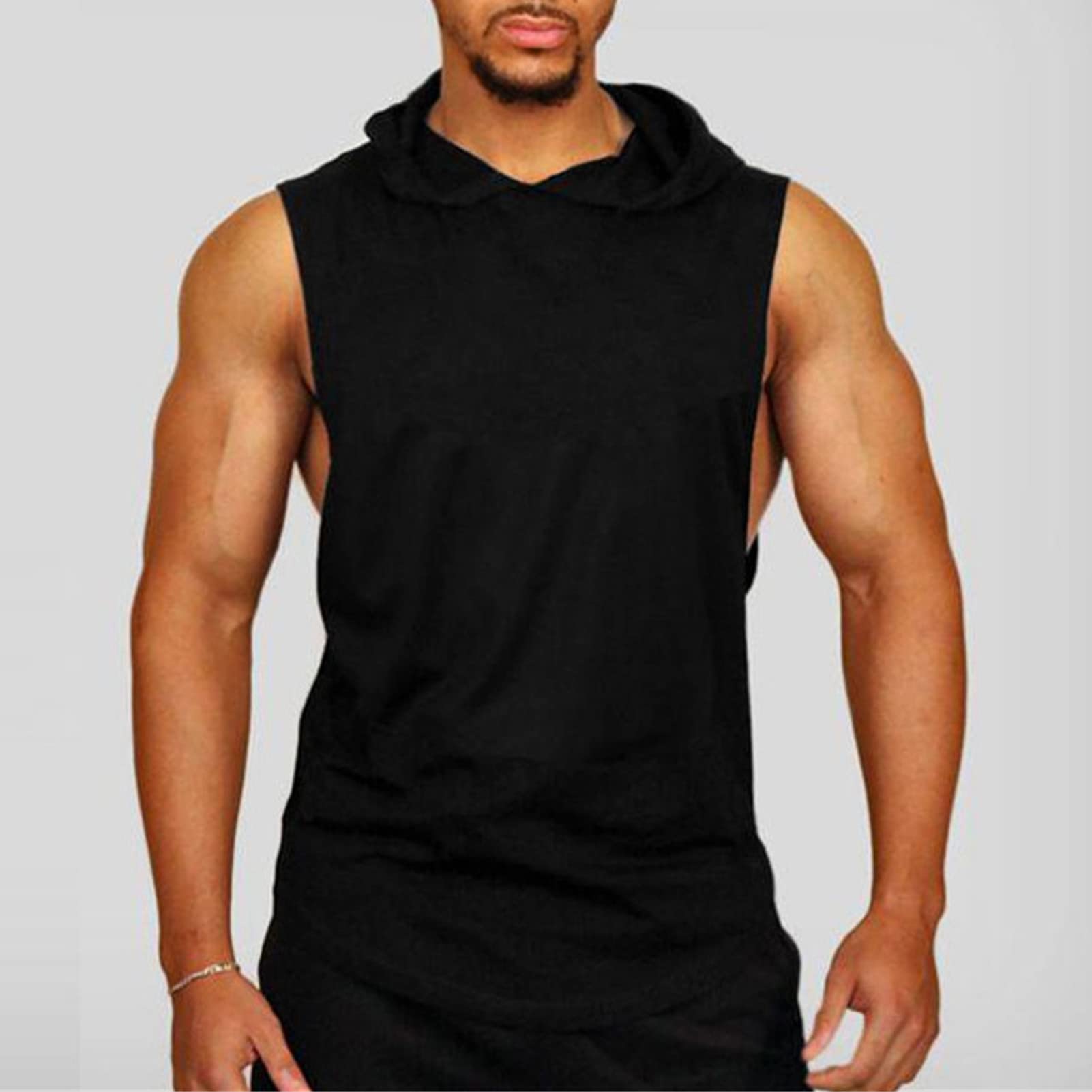 Maiyifu-GJ Men Slim Fit Hooded Tank Top Gym Sleeveless Workout Hoodie Sweatshirts Bodybuilding Fitness Muscle Hoodies Vests (Black,XX-Large)