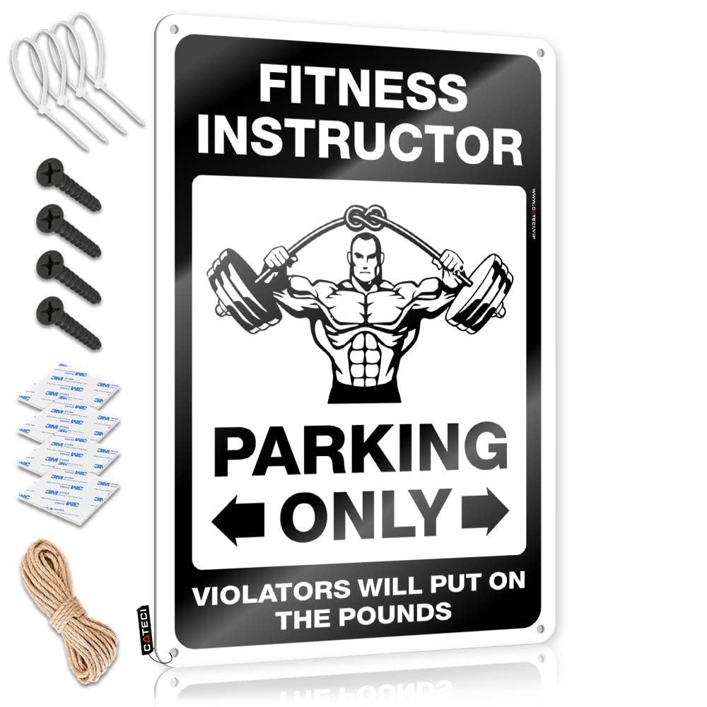 KRAZMURONGD Room Door Sign Fitness Instructor Parking Only Tin Sign Funny Home Decor Funny Patio Decor(20X30CM)