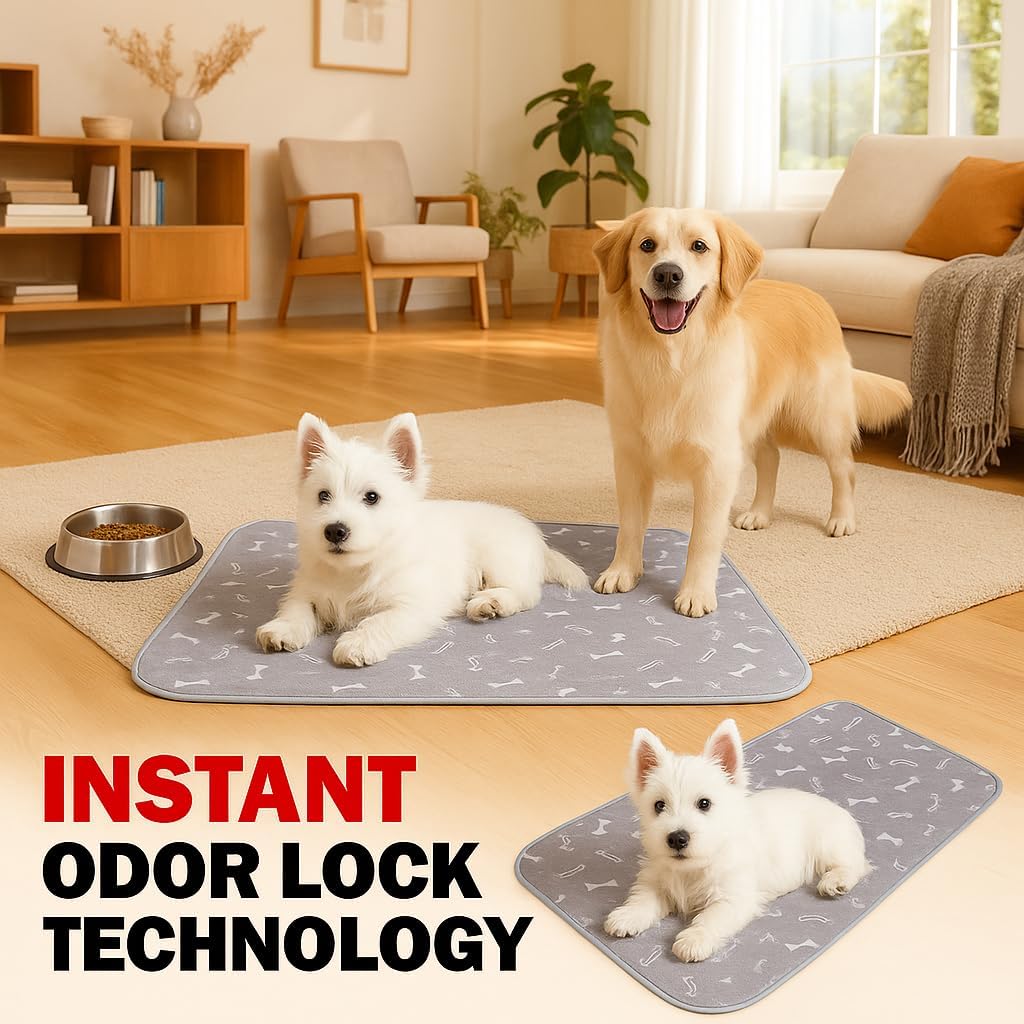 Super Absorbent Reusable Pet Pads, Puppy Pee Pad with Pheromones for Dogs, Reusable & Washable (Gray - Two Pack,L 28x32 inches)