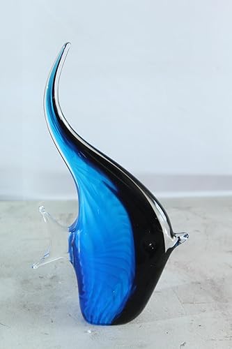 Miniatura 6 de NIFAO Glass Angelfish Figurine Blue Black Hand Blown Art Decor 6" x 3" x 9"H