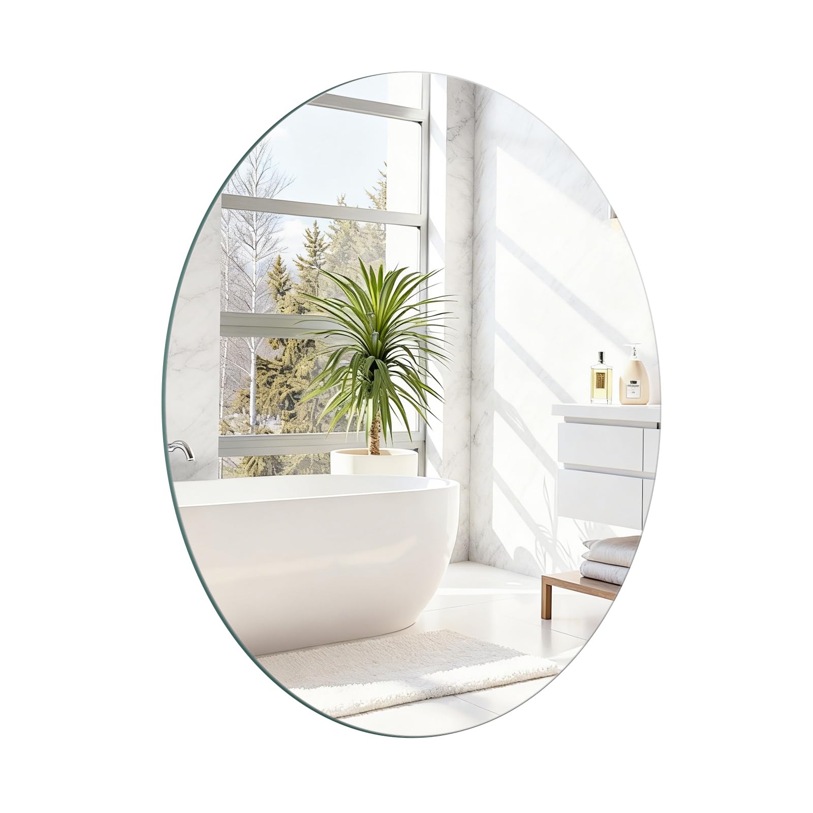ROYUEXT Oval Glass Mirror Self-Adhesive Frameless HD Glass Wall Mirror for Bathroom, Bedroom, Ardrobe Doors, Gym, Fitting Room(40 x 30 cm)