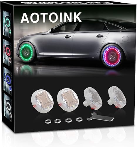 Luces para neumáticos de rueda de automóvil, 4 piezas LED solares para boquilla de rueda de automóvil, luz de tapa de válvula de aire con sensores