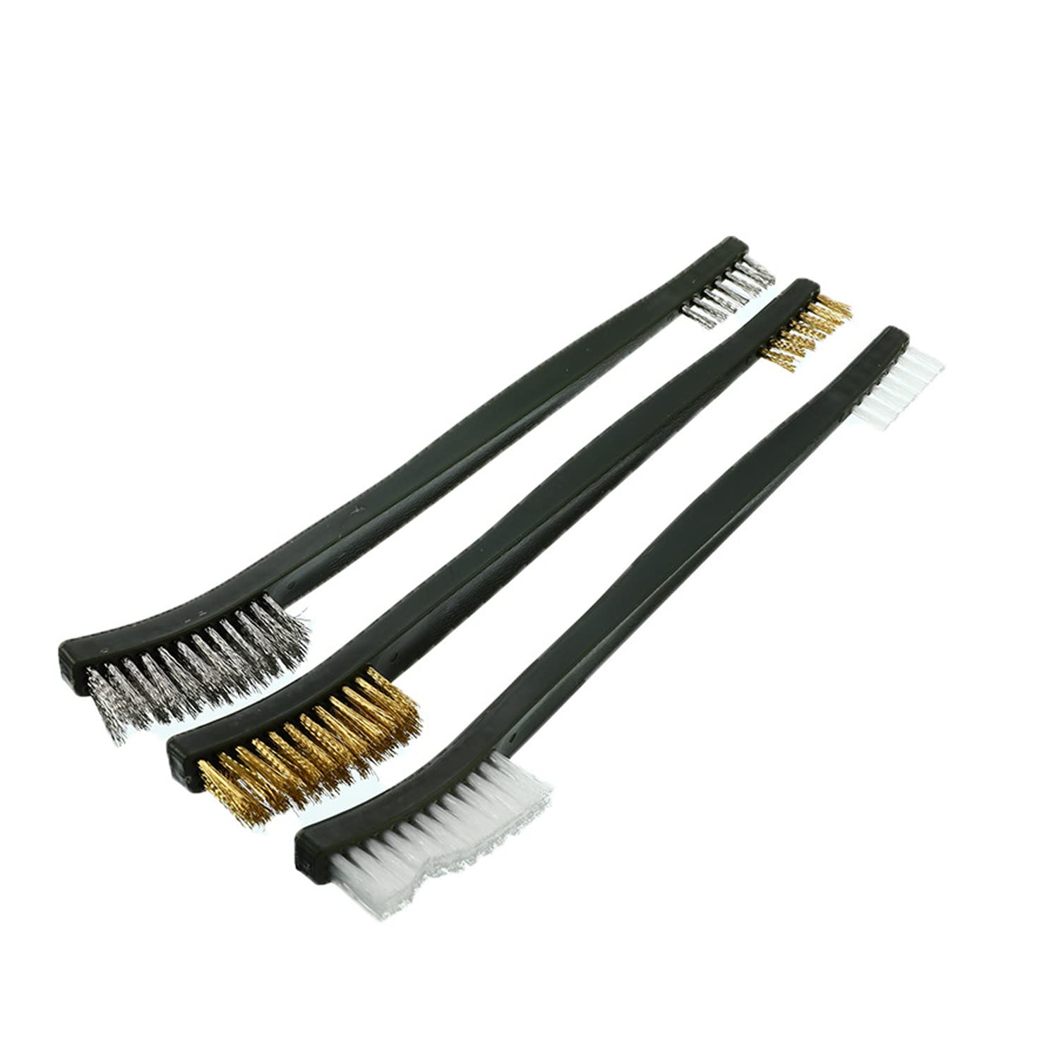 Wire Brush Set For Cleaning Metal Pipe Rust Removal Double-Head Upgrade Design For Cleaning Oily Dirt In Narrow Area Stainless Steel/Brass/Nylon Brush Deep Cleans Dirt 3pcs