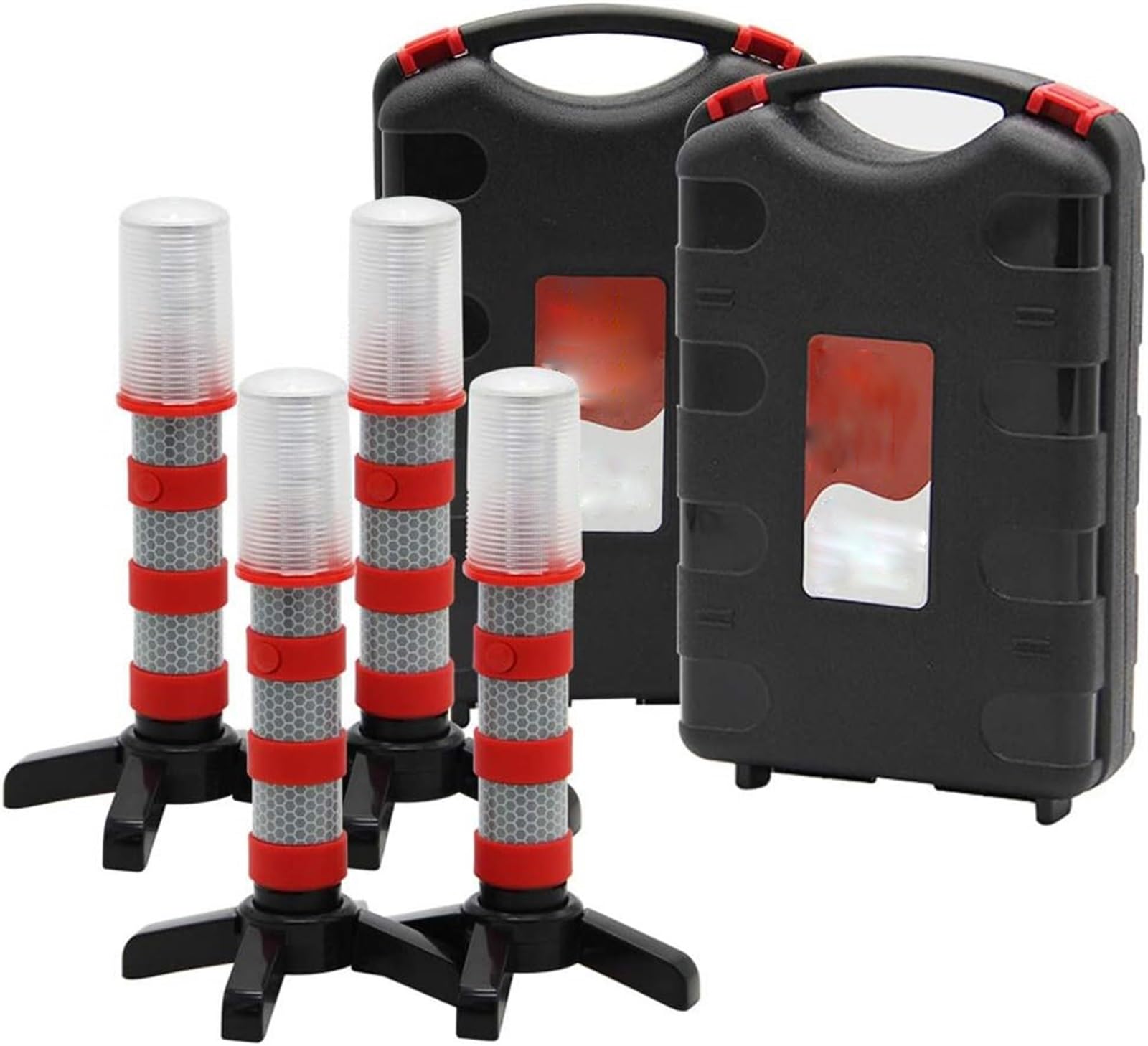 THE WHITE SHOP (Set of 2) Emergency Roadside Flares Kit LED Strobe Road Warning Light Highway Beacon Alert Flare with Magnetic Base, Detachable Stand, Solid Storage Case