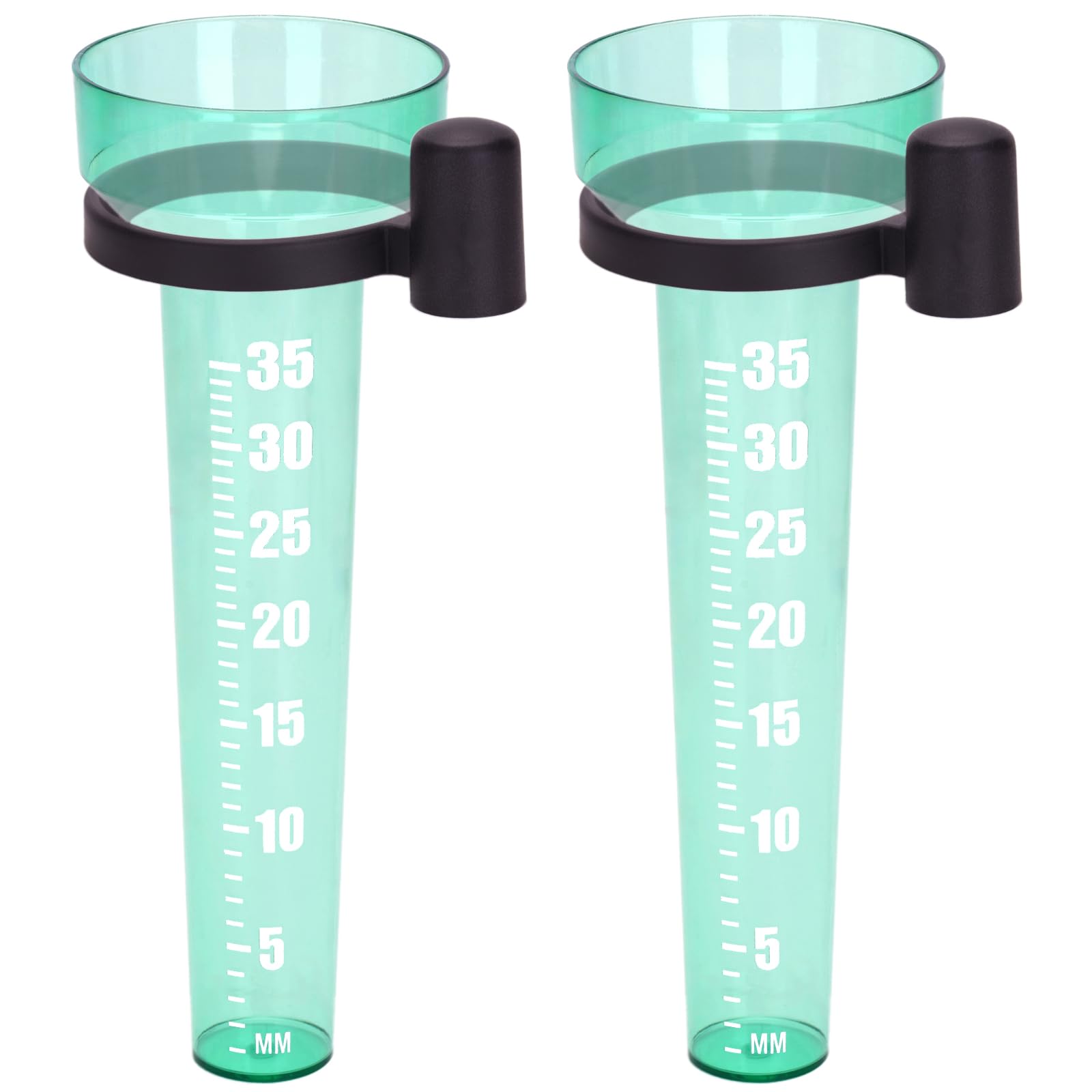 KINGLAKE 2 Stück Regenmesser Frostsicher für Garten, Regenwassermesser Wassermesser Kunststoff, Anzeige 35 mm/m², Regen Messer mit Halter, Hellgrün -（Kartonverpackung）