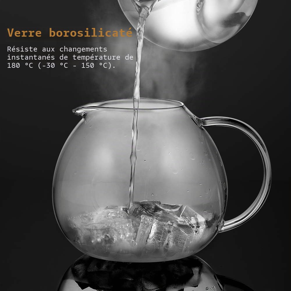 glastal Théière en verre 2000 ml avec passoire à thé en acier inoxydable 18/10, grand verre borosilicaté, théière sur cuisinière, verseuse en verre avec tamis amovible, 2000 ml (Argent)