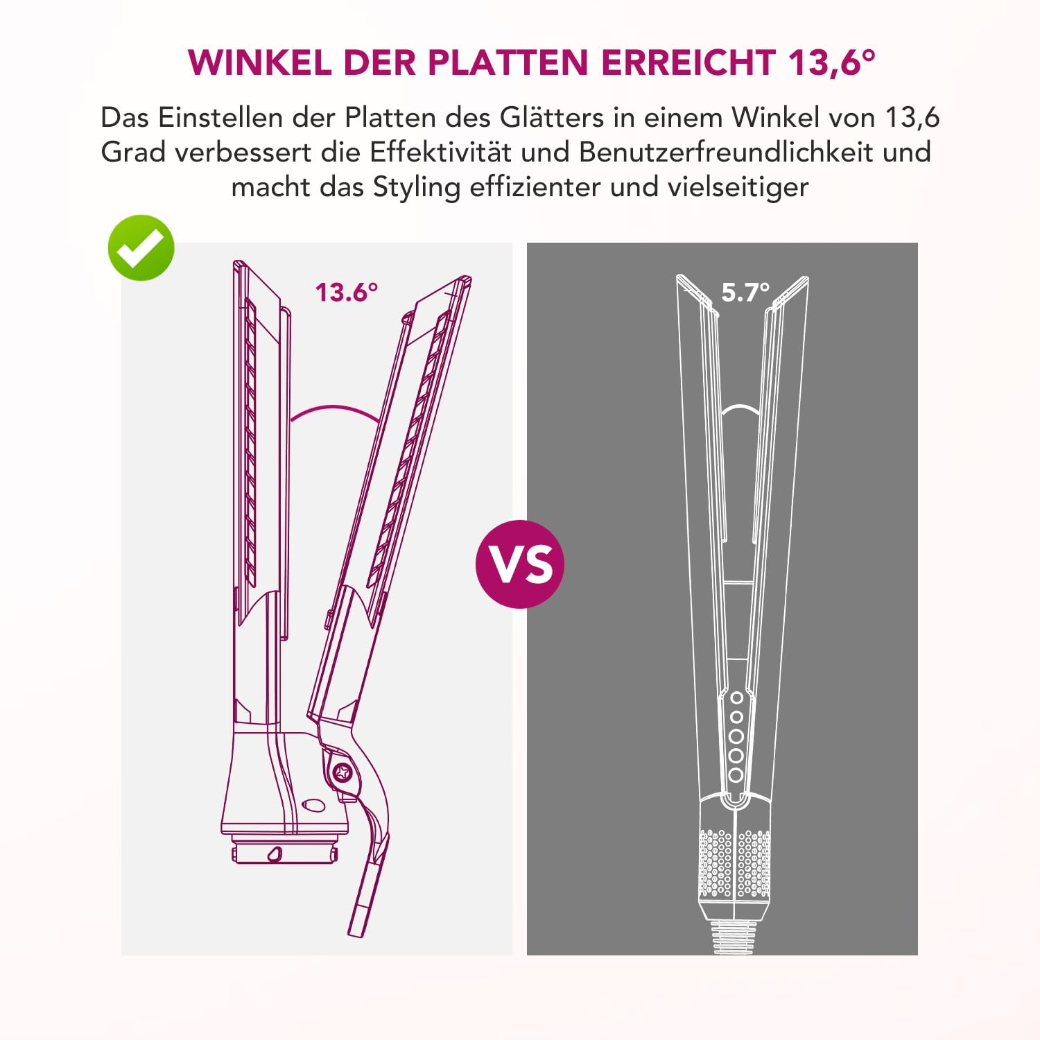 Glätteraufsätze für Dyson Airwrap mit Airflow Technologie ohne heiße Platten für sanftes Haarstyling mit weniger Schäden, Kompatibel mit HS01/HS05/HS08, Fuchsia