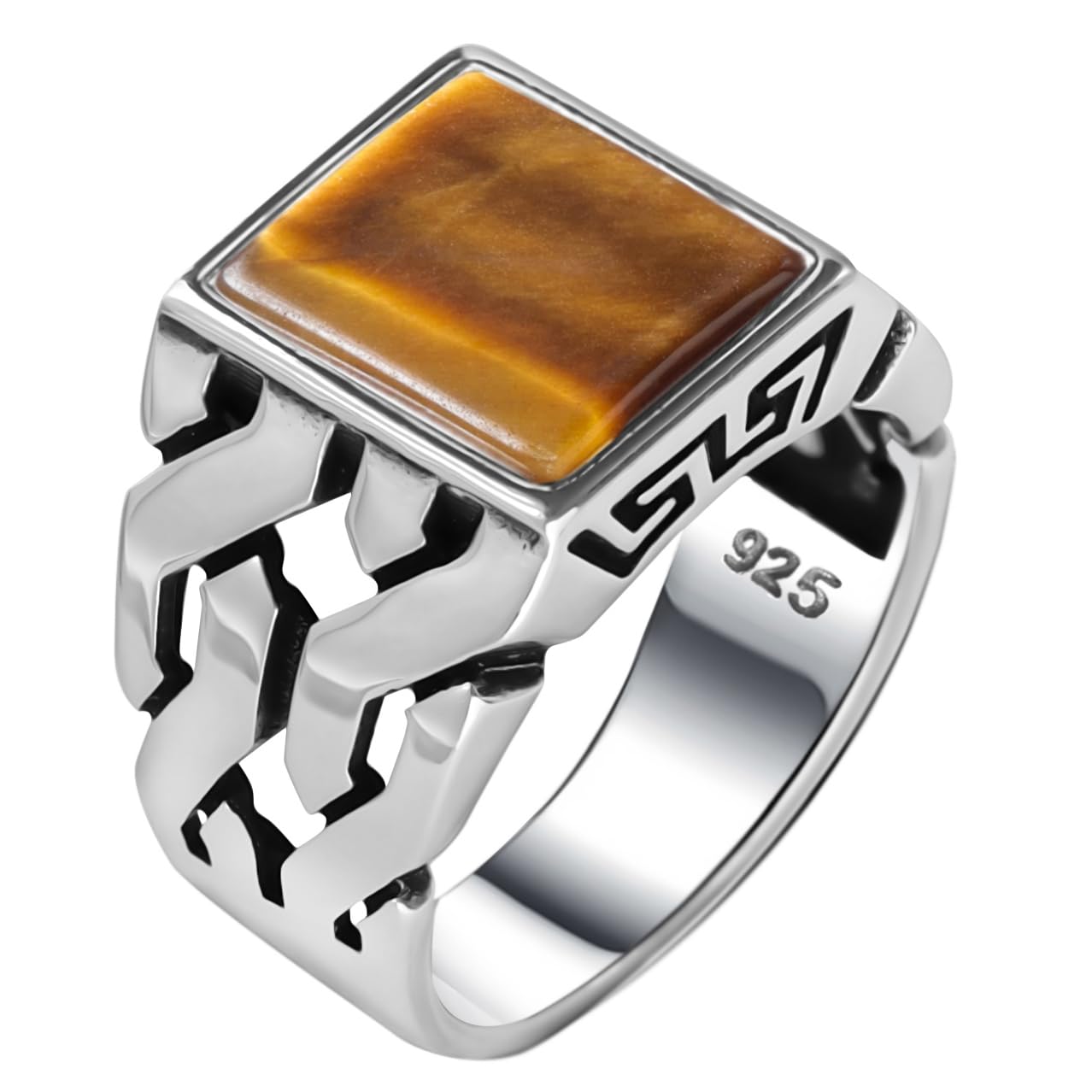 Babylon SilverMen's Black Onyx Ring in 925 Sterling Silver Handmade Braided Ring